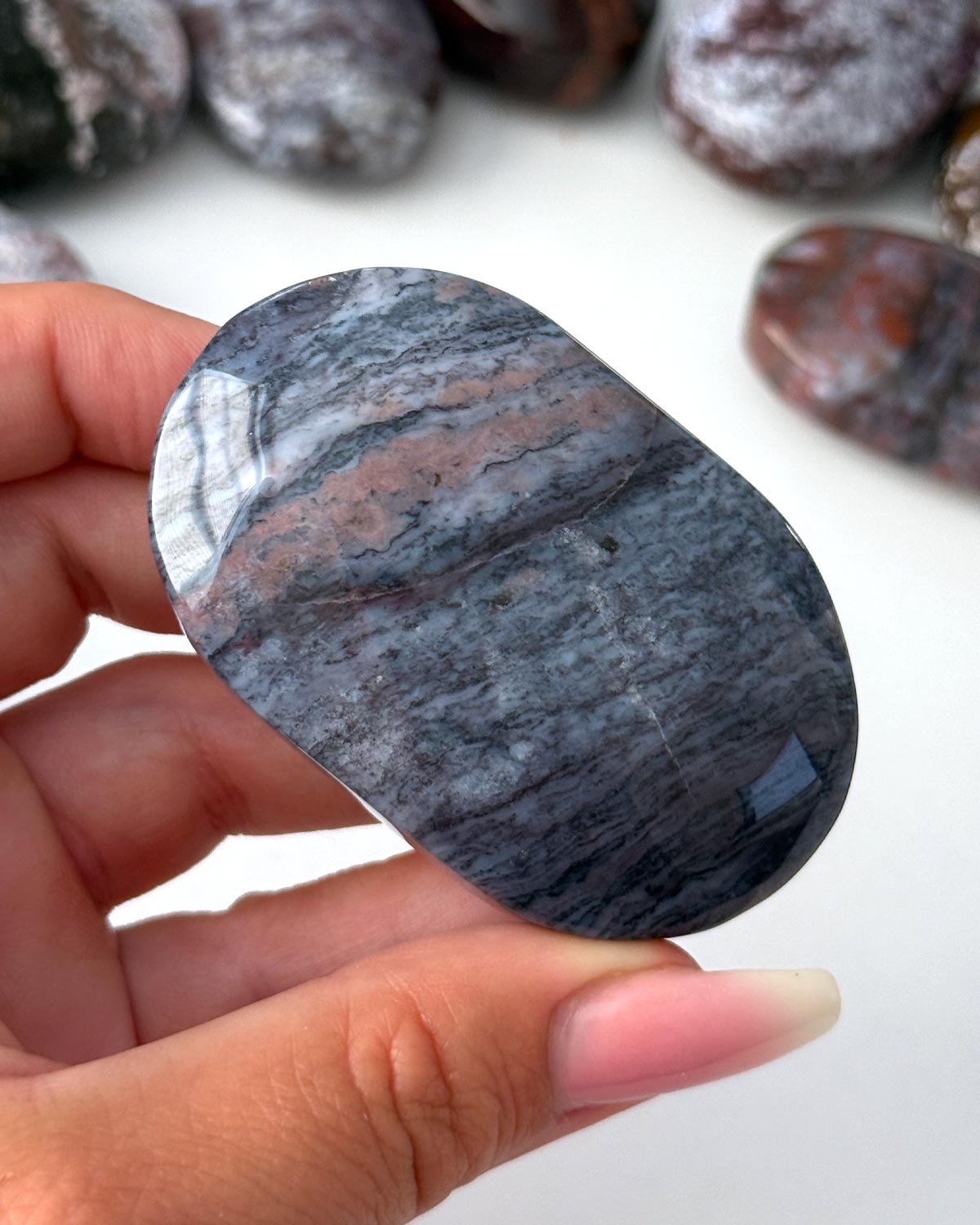 Pink Ocean Jasper Palm Stone