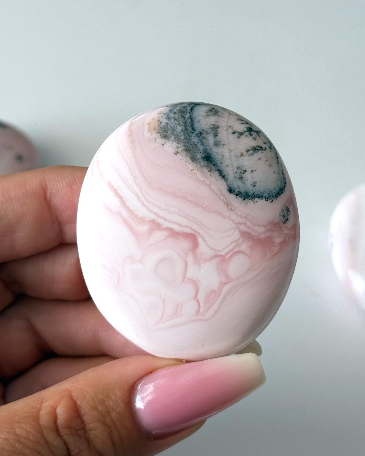 Pink Opal with Dendrite Palm Stone