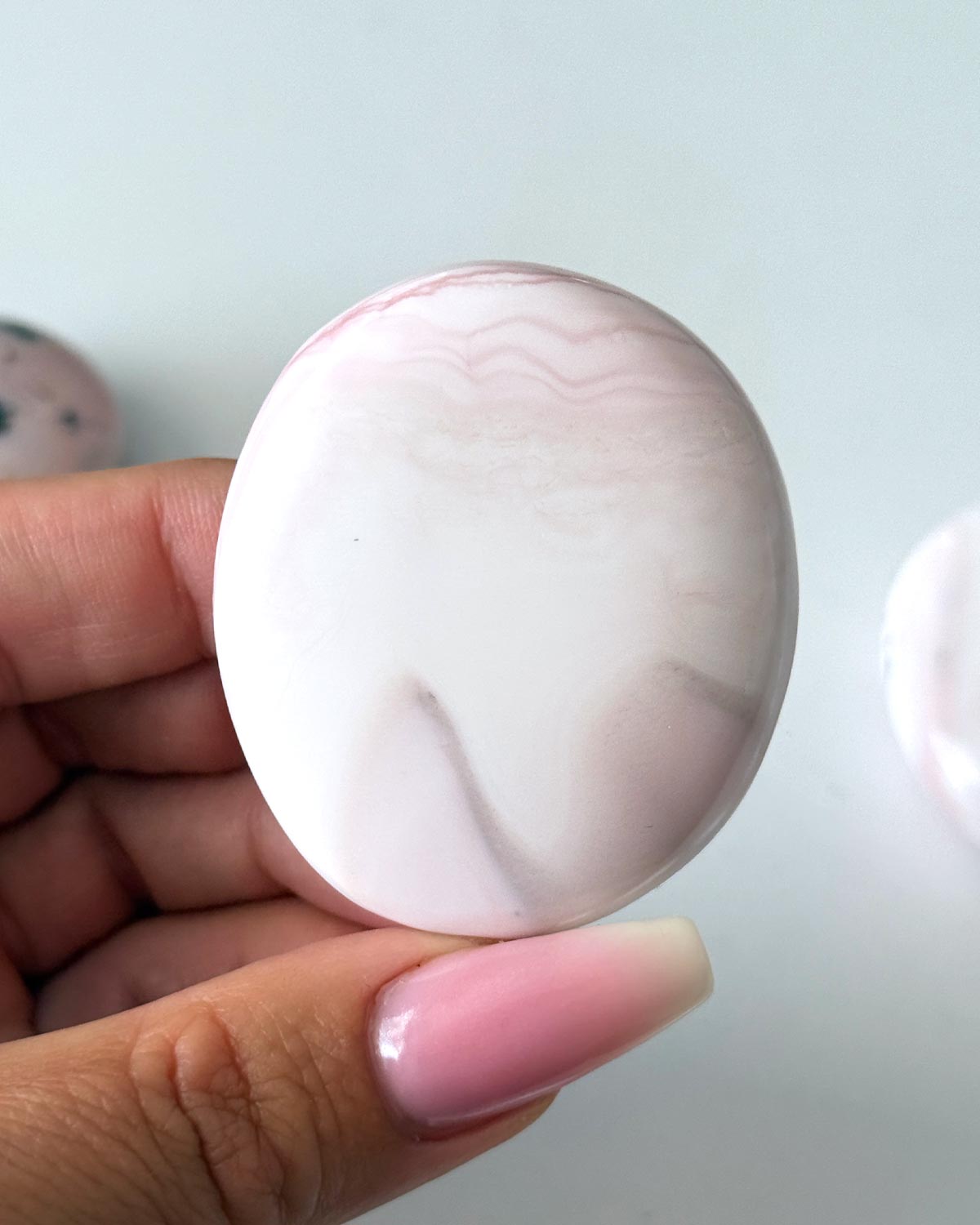 Pink Opal with Dendrite Palm Stone