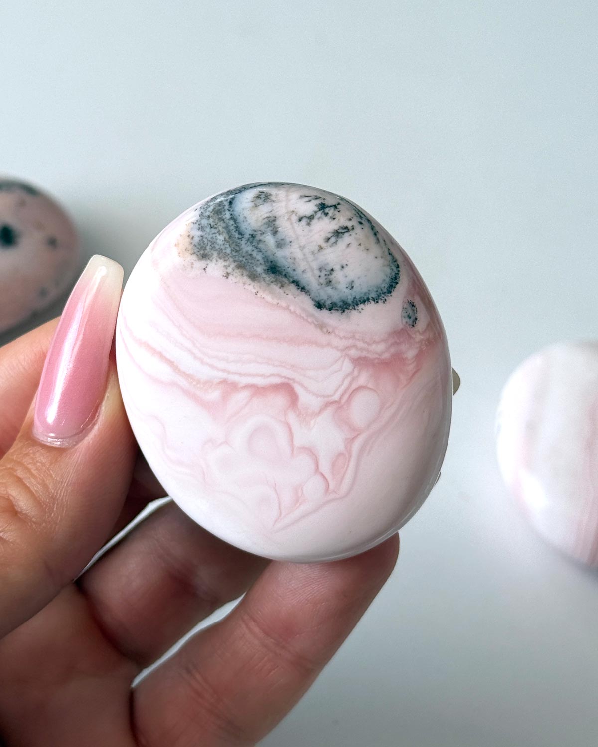 Pink Opal with Dendrite Palm Stone