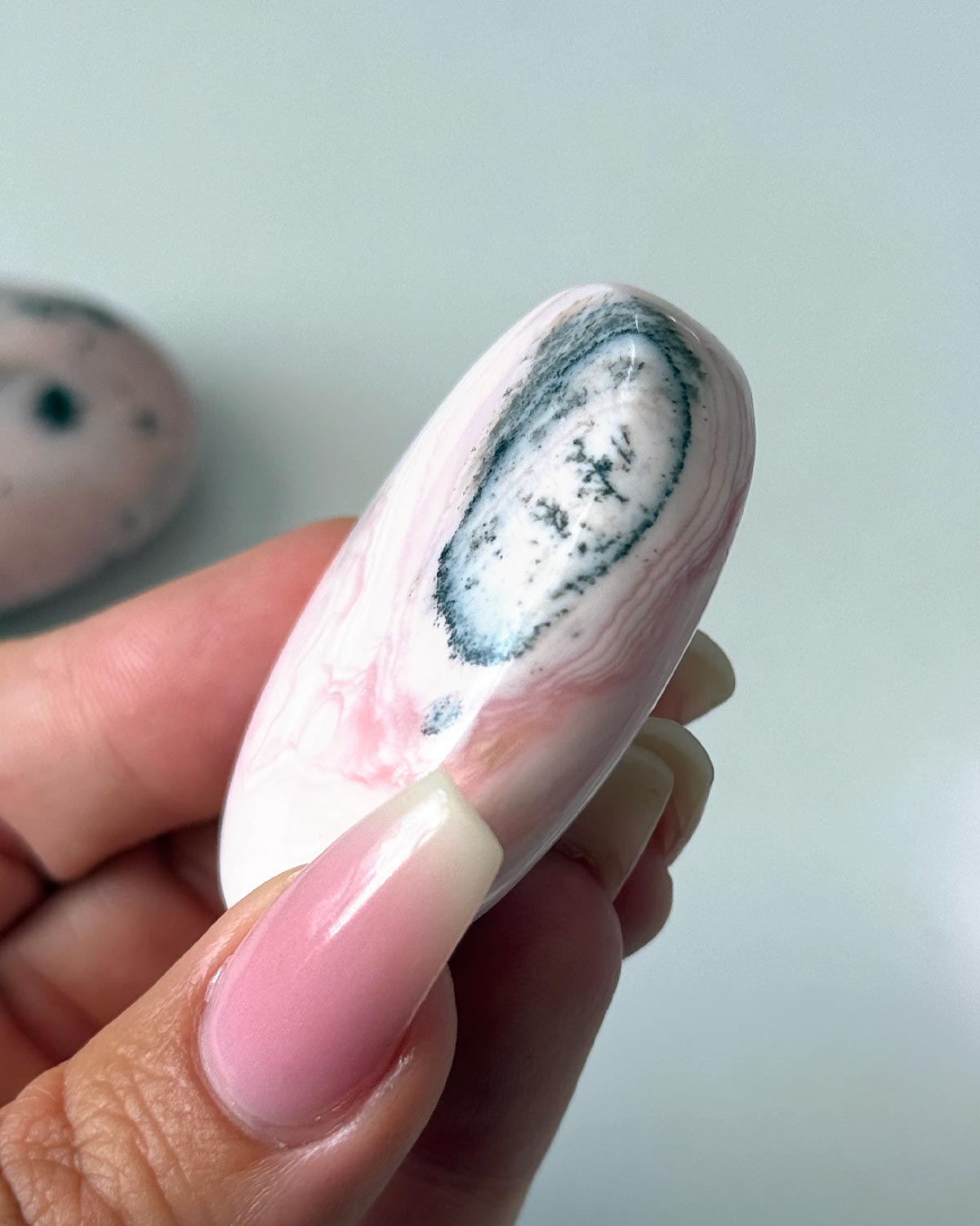 Pink Opal with Dendrite Palm Stone