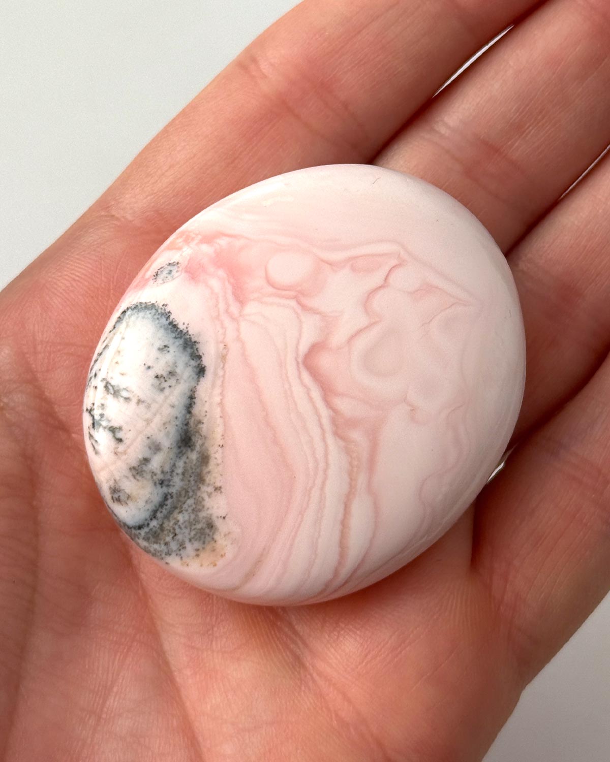 Pink Opal with Dendrite Palm Stone