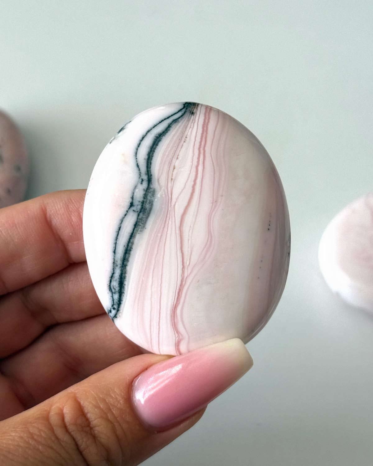 Pink Opal with Dendrite Palm Stone