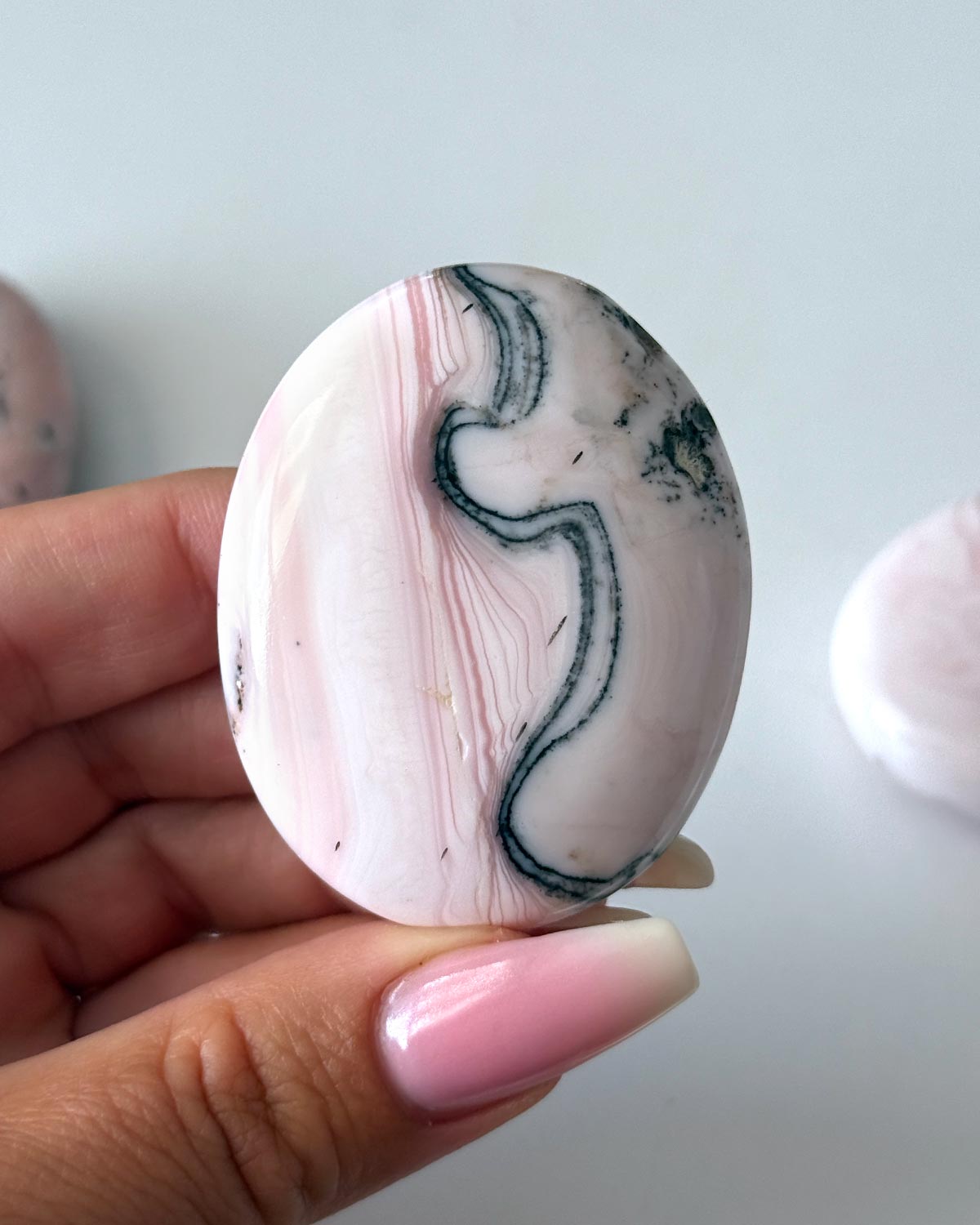 Pink Opal with Dendrite Palm Stone