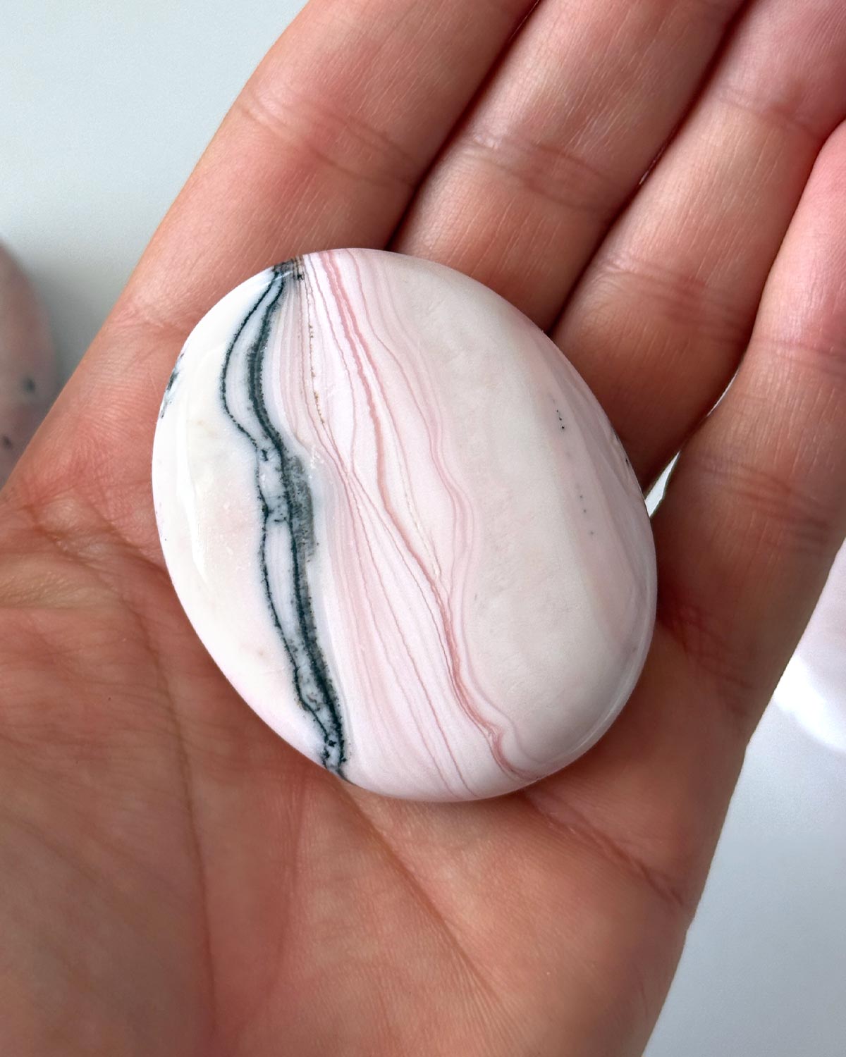 Pink Opal with Dendrite Palm Stone