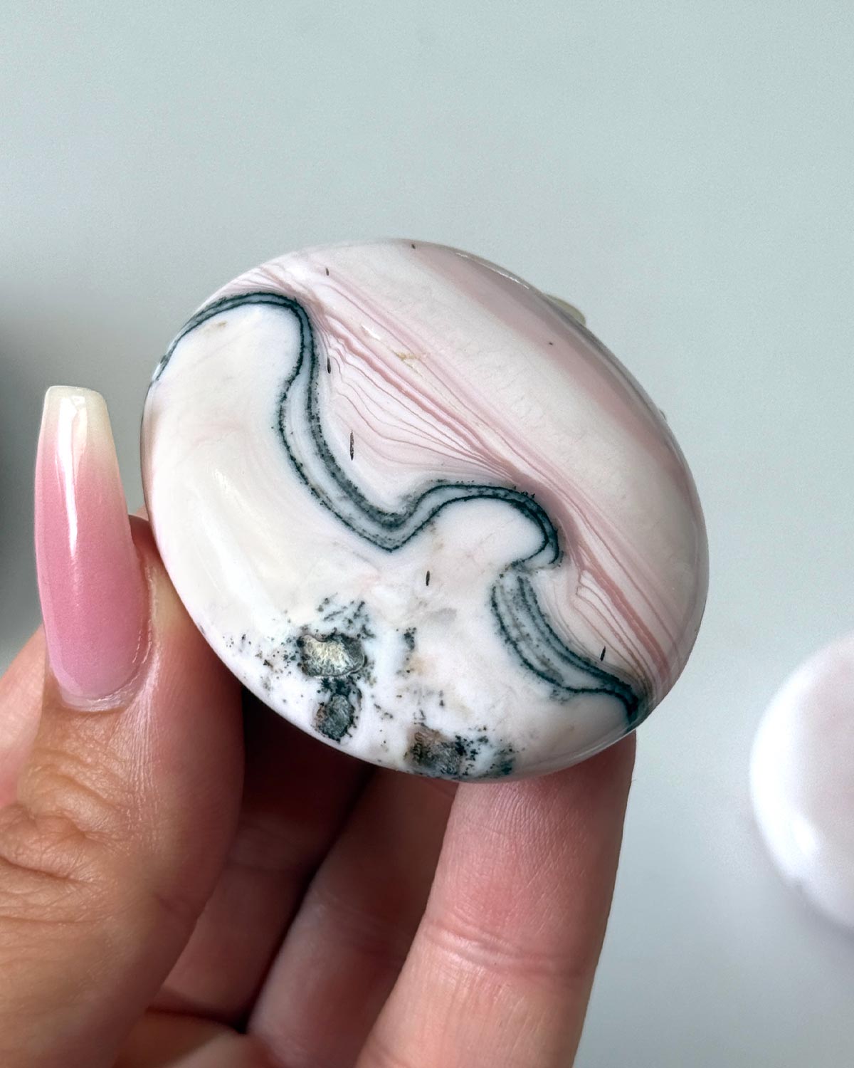 Pink Opal with Dendrite Palm Stone