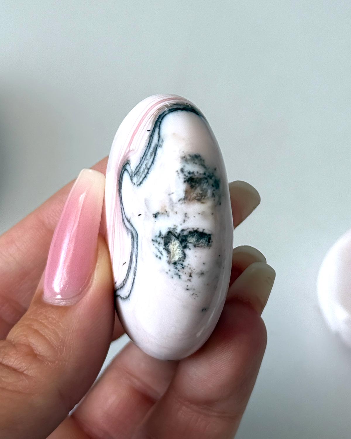 Pink Opal with Dendrite Palm Stone