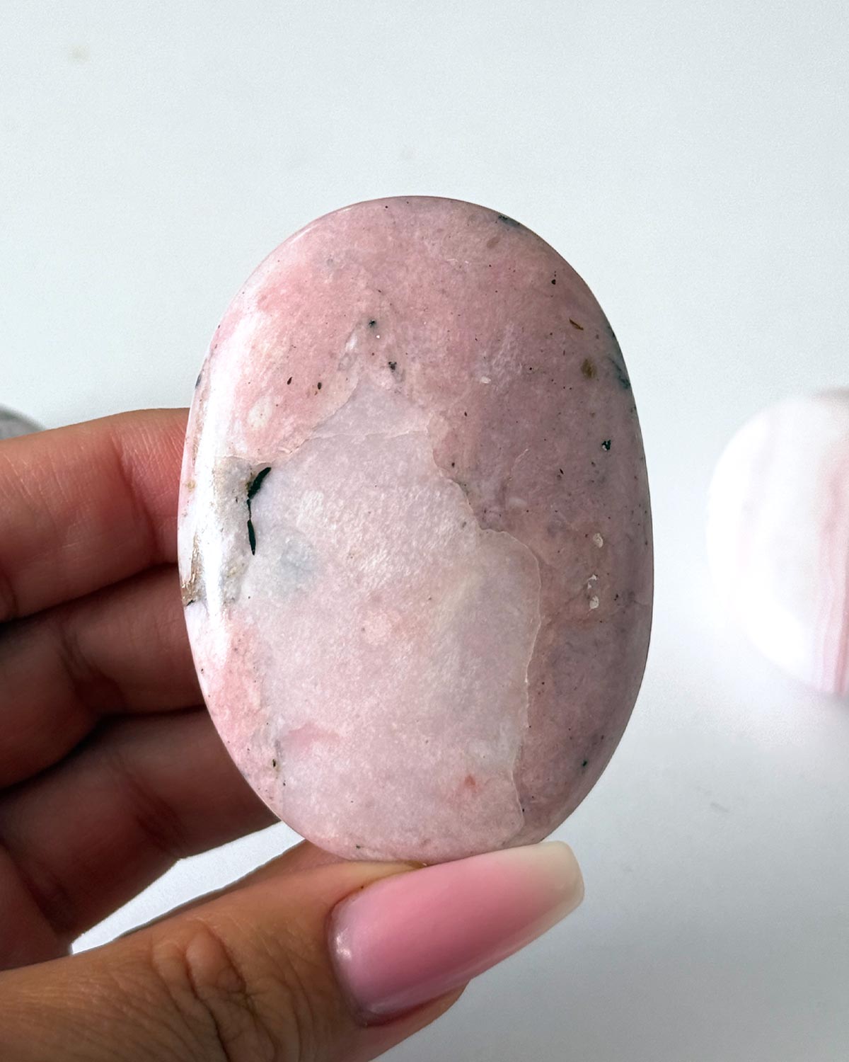 Pink Opal with Dendrite Palm Stone