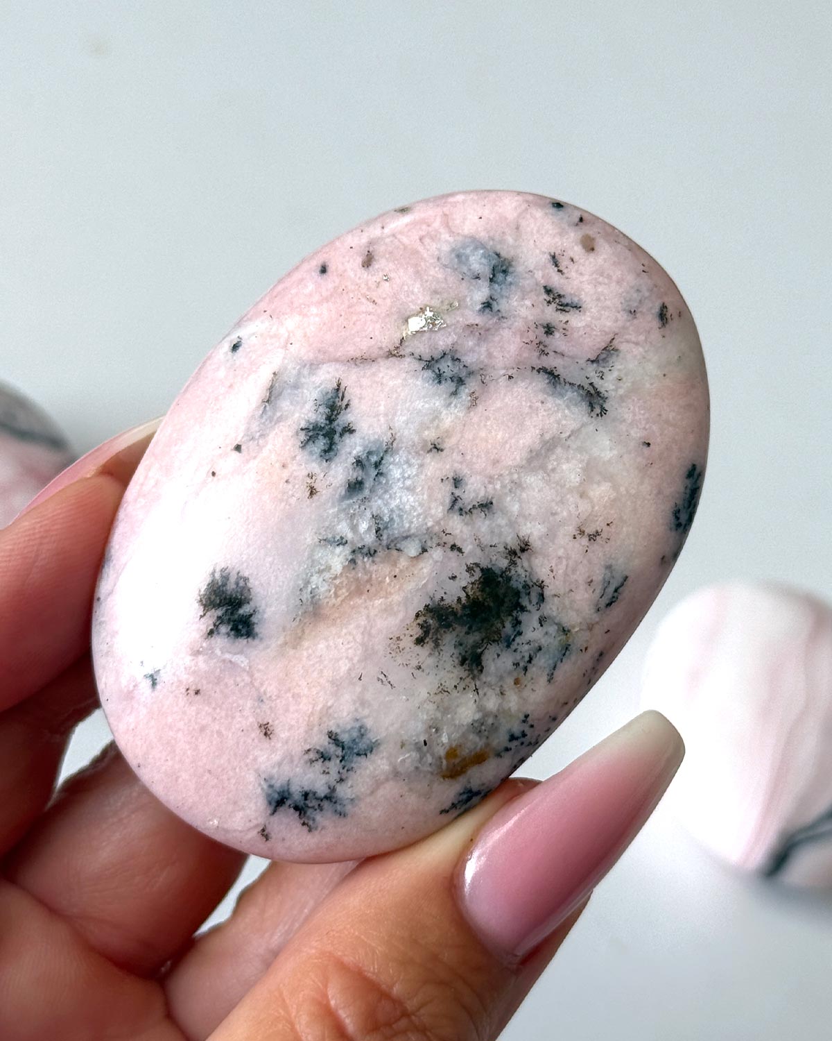 Pink Opal with Dendrite Palm Stone