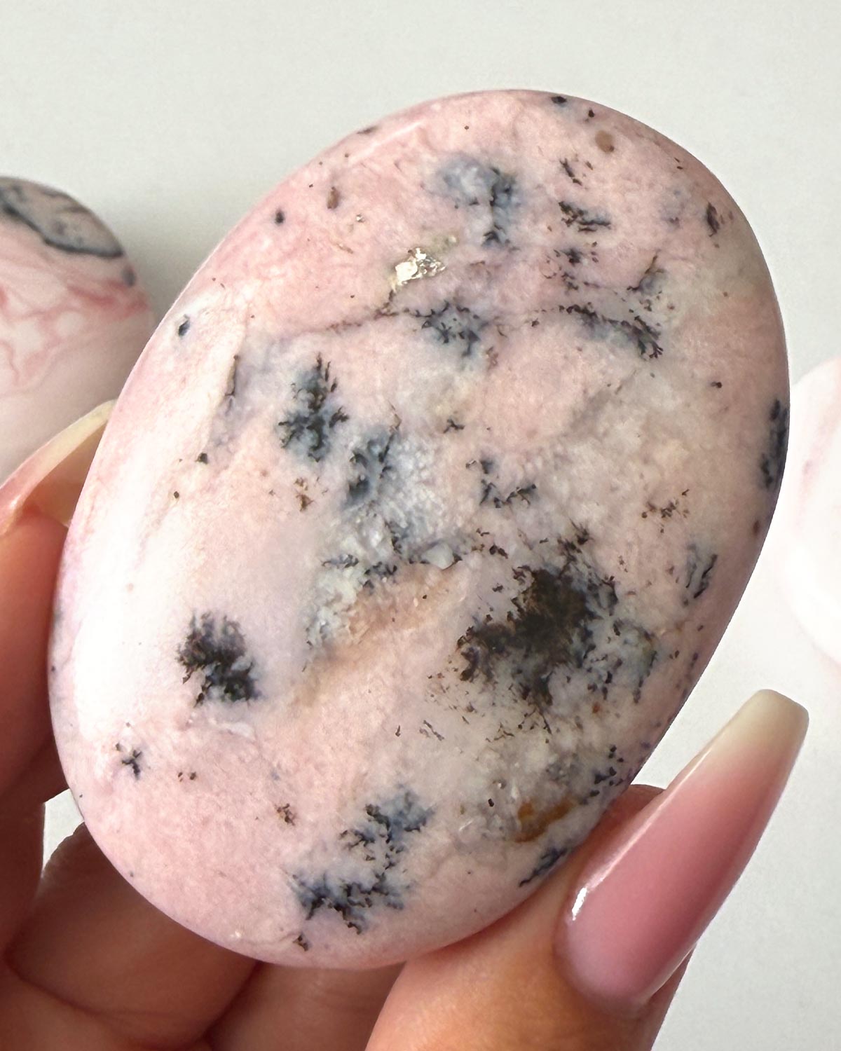 Pink Opal with Dendrite Palm Stone