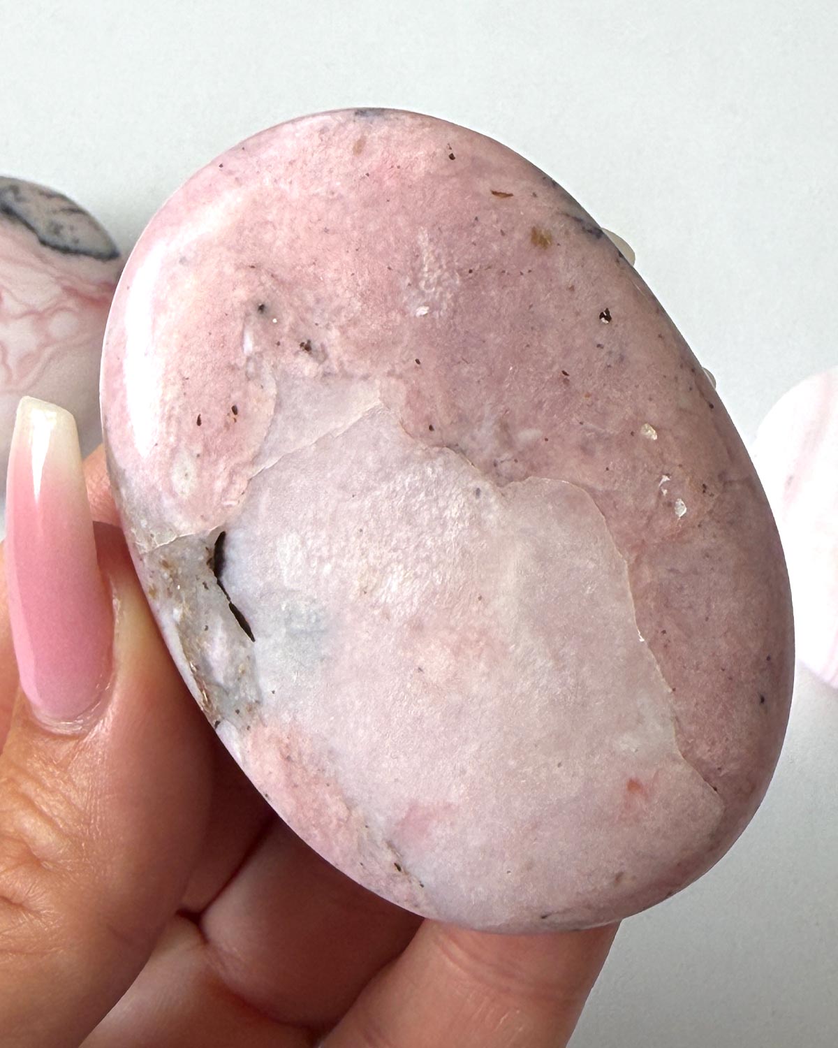 Pink Opal with Dendrite Palm Stone
