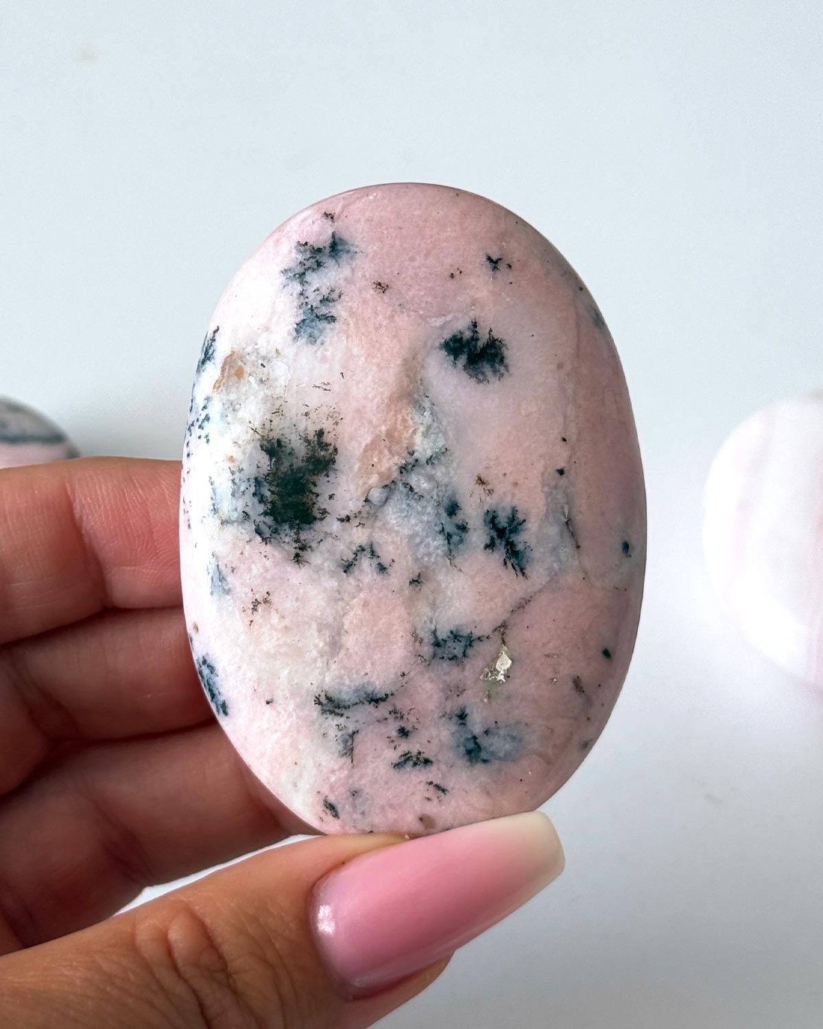 Pink Opal with Dendrite Palm Stone
