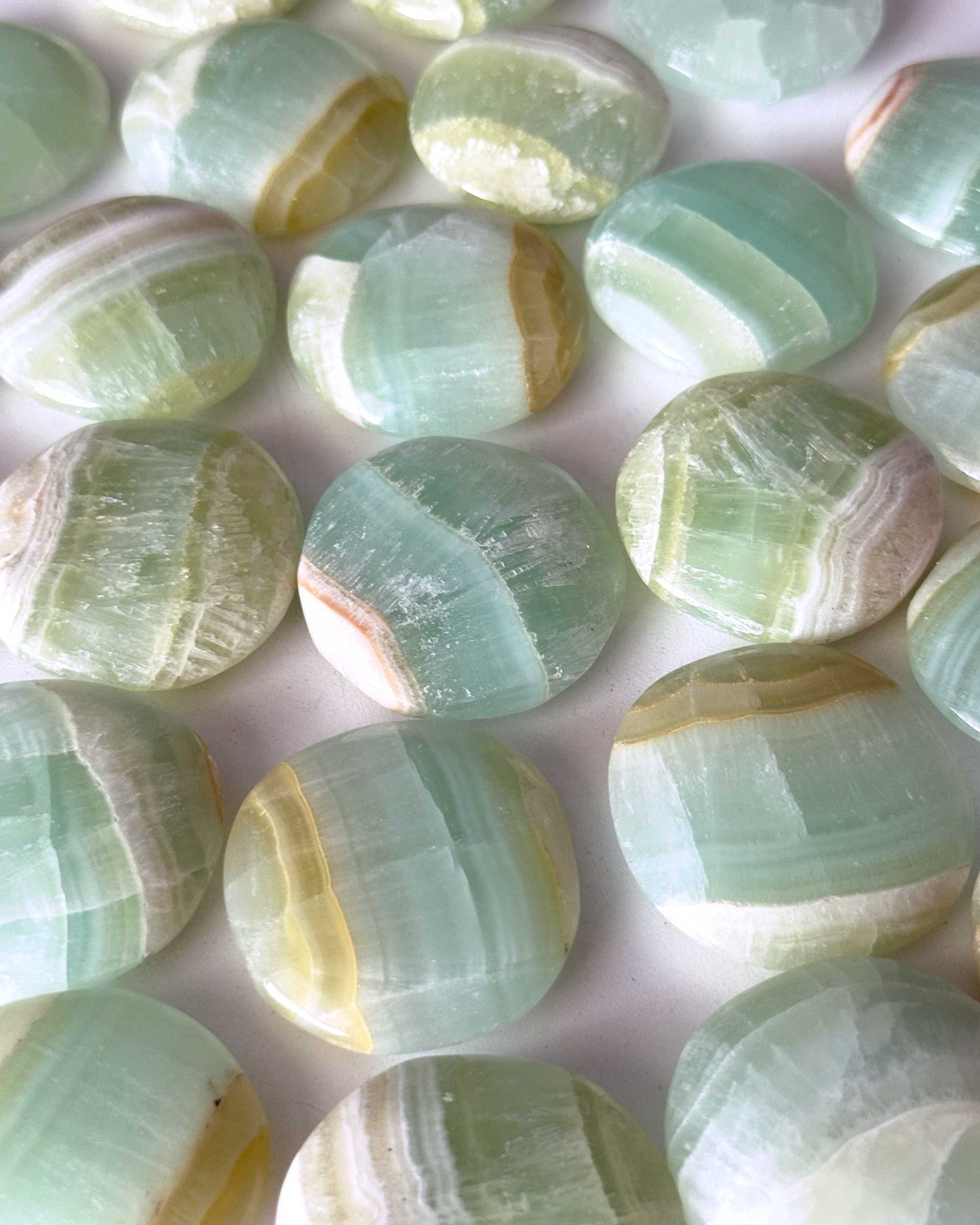 Pistachio Calcite Round Palm Stone