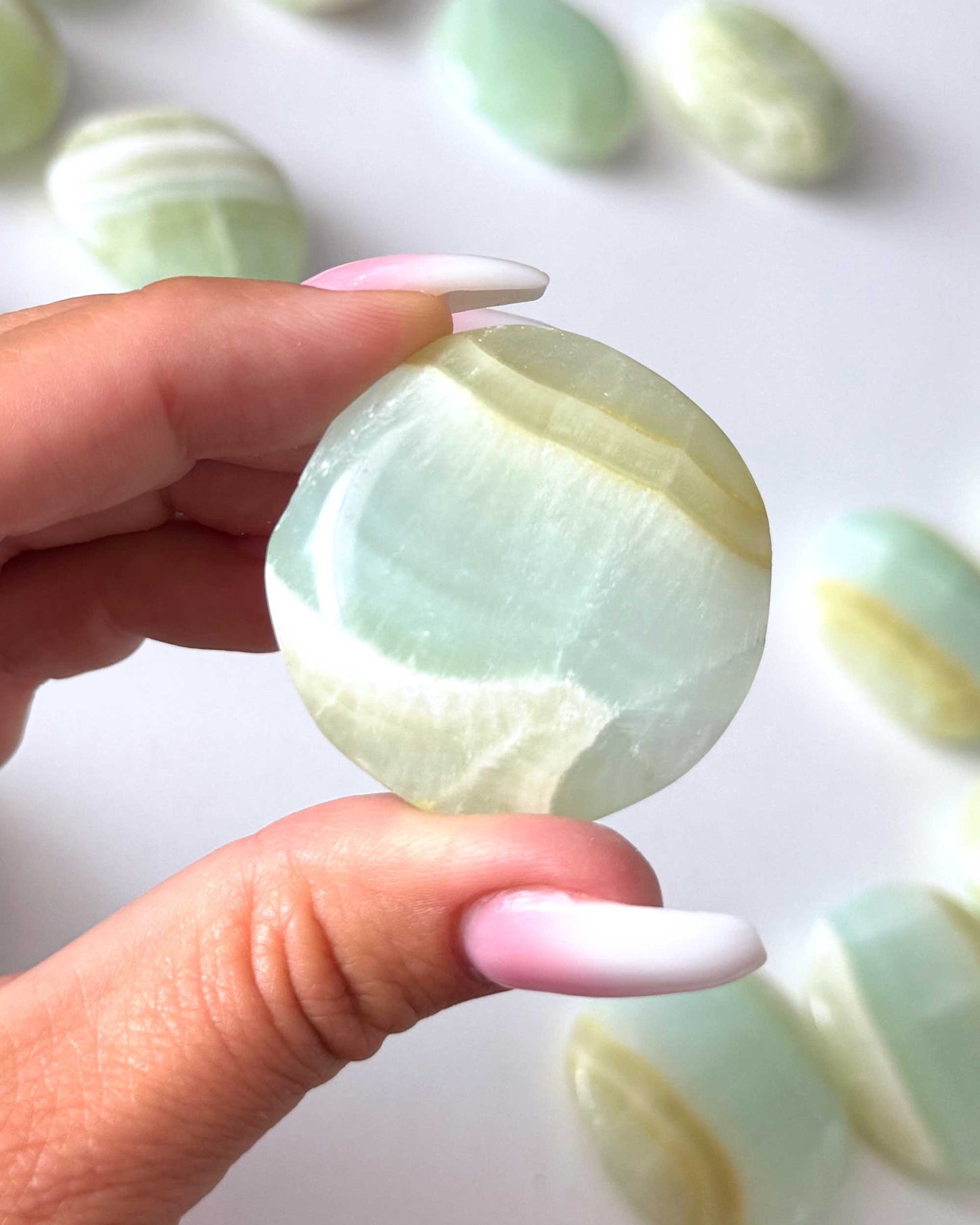 Pistachio Calcite Round Palm Stone