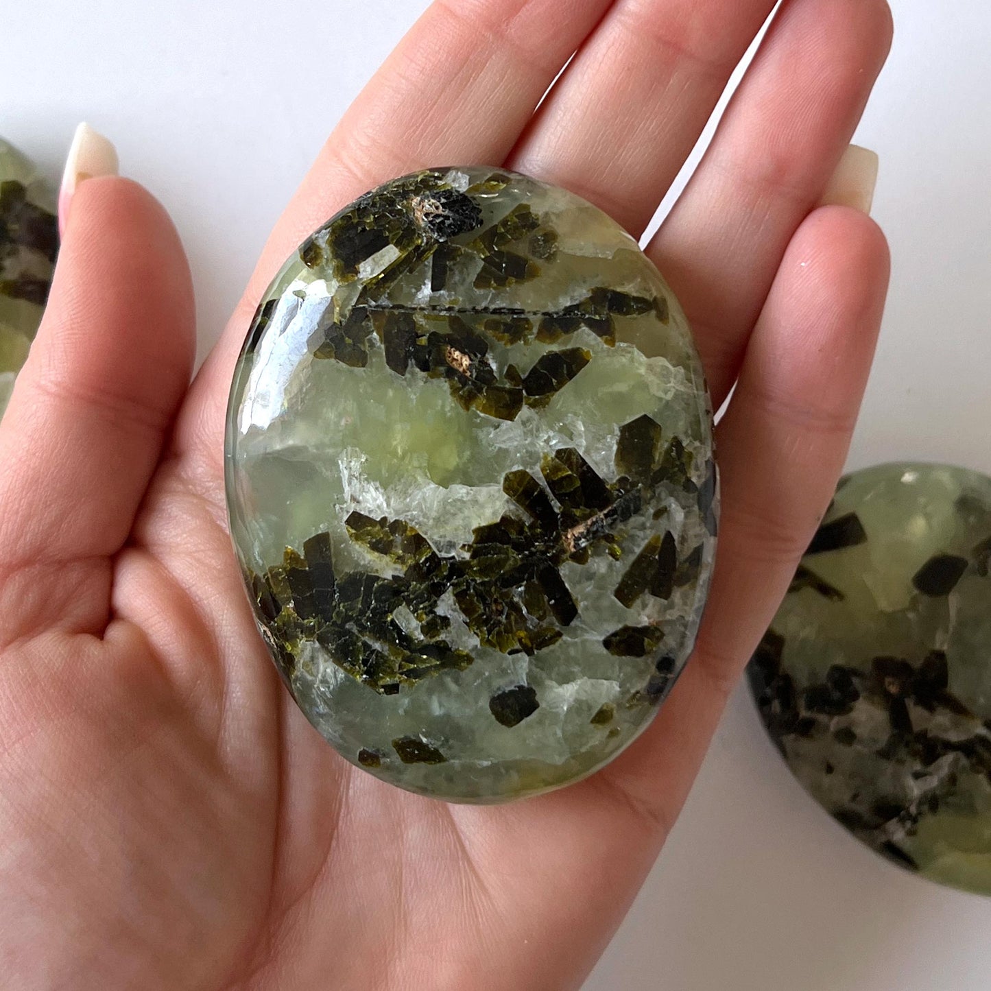 Prehnite with Epidote Palm Stone