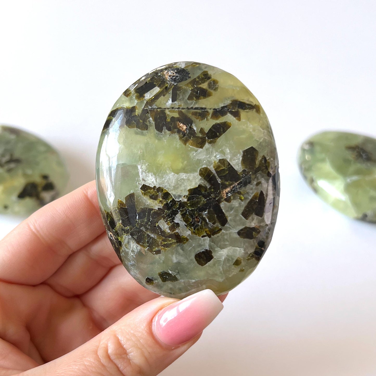 Prehnite with Epidote Palm Stone
