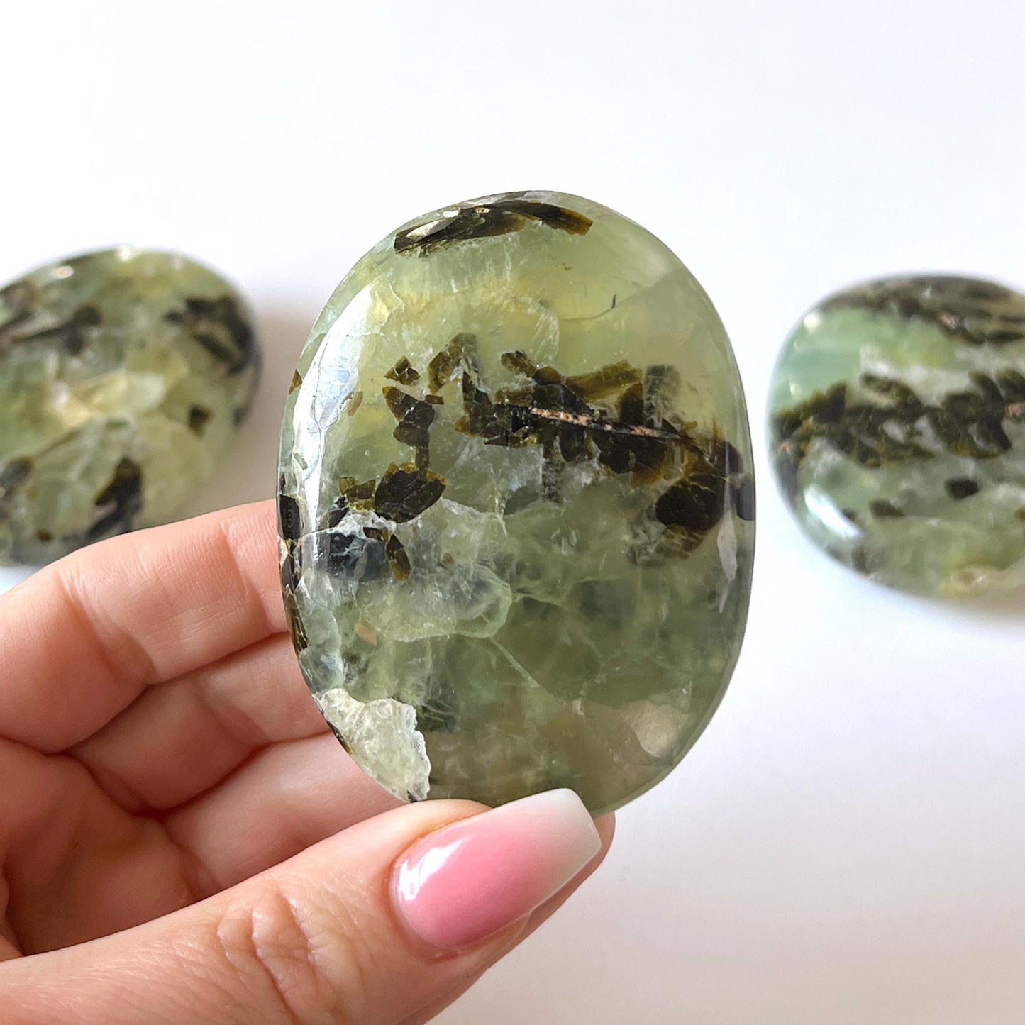 Prehnite with Epidote Palm Stone