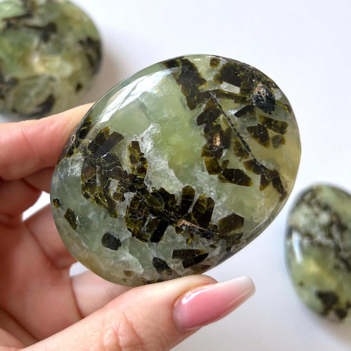 Prehnite with Epidote Palm Stone