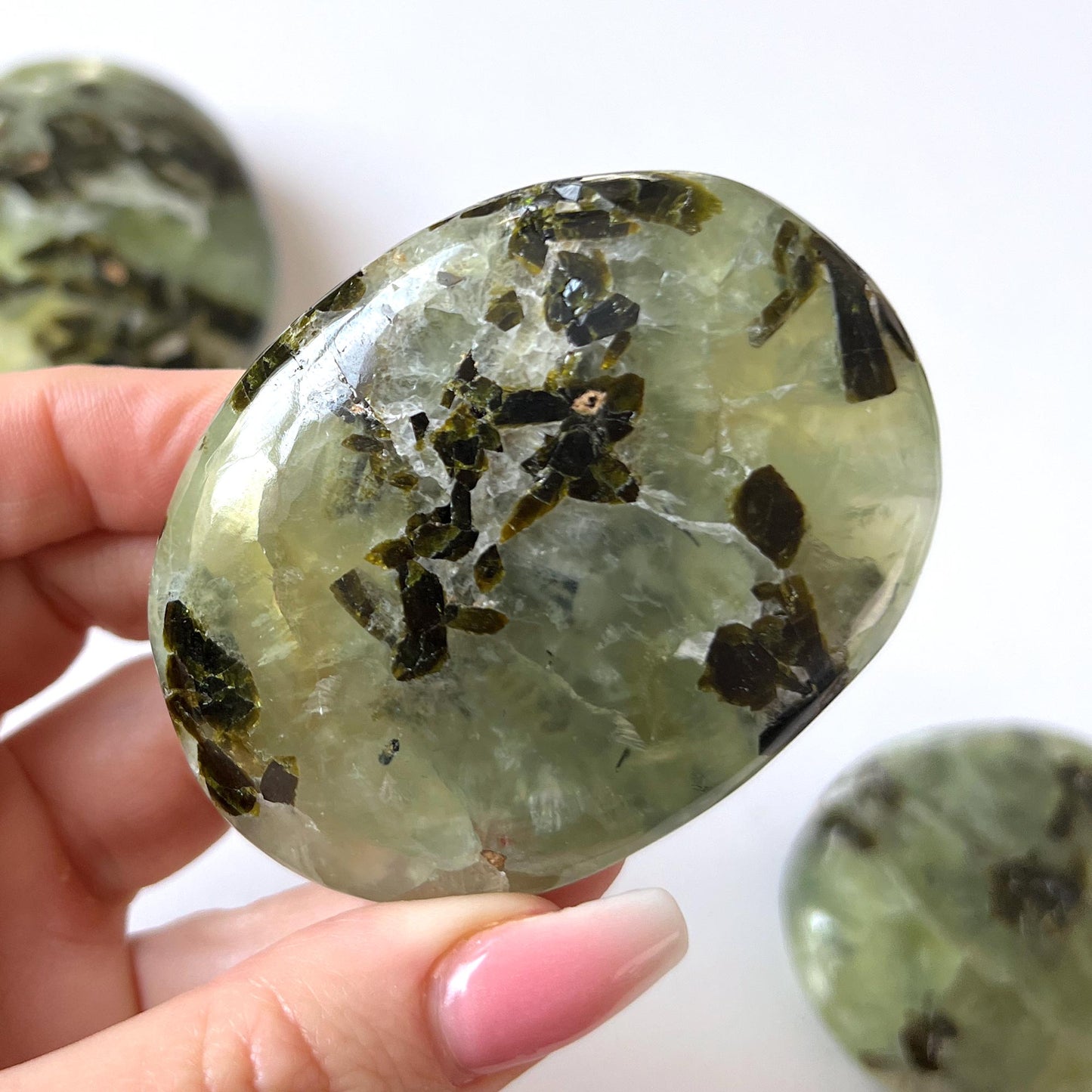 Prehnite with Epidote Palm Stone