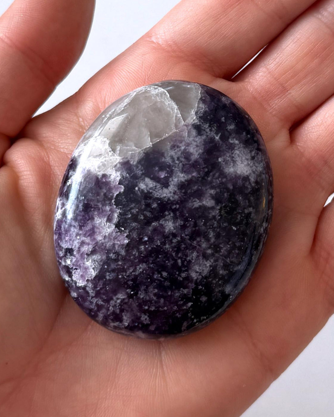 Purple Lepidolite with Quartz Palm Stone