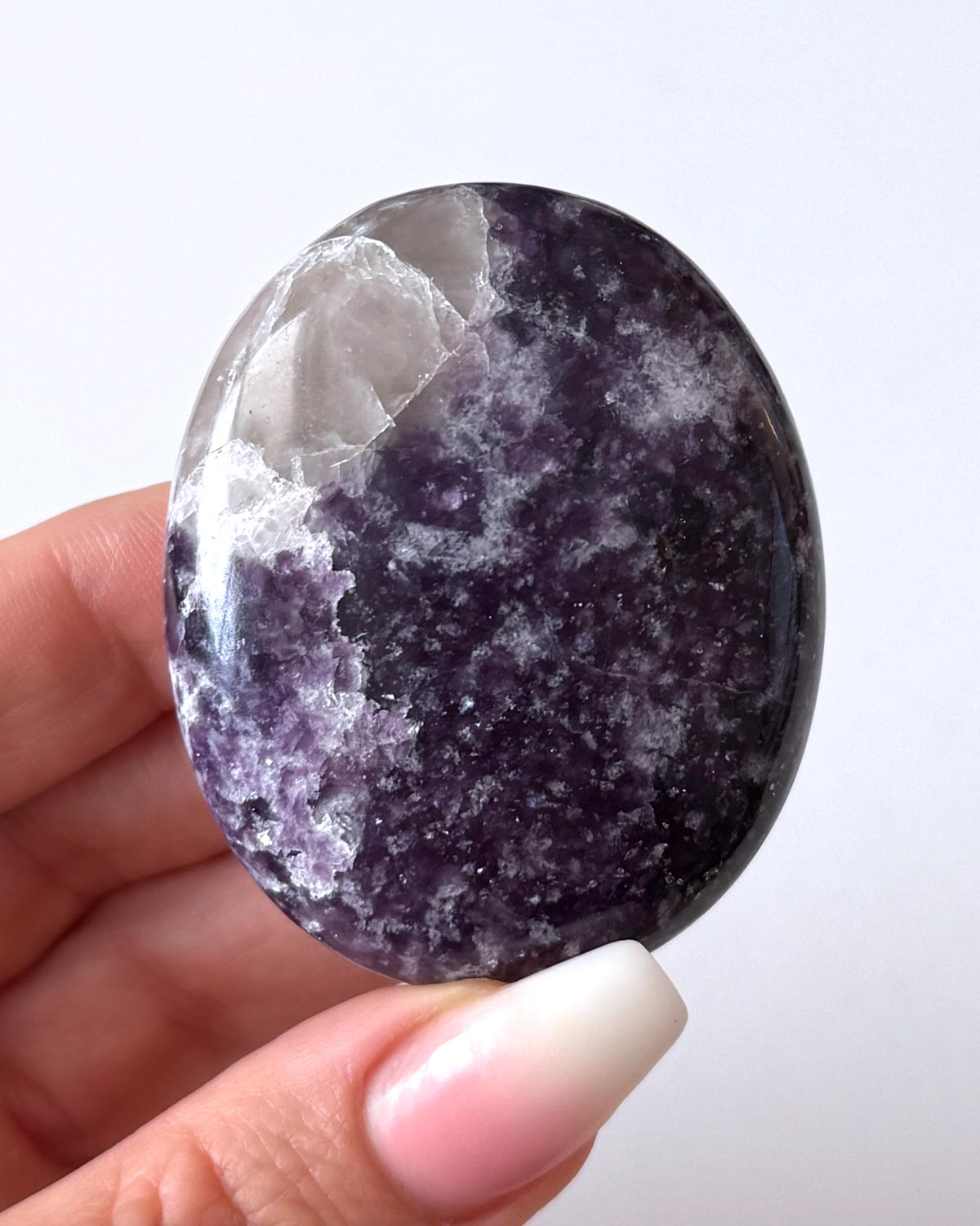 Purple Lepidolite with Quartz Palm Stone