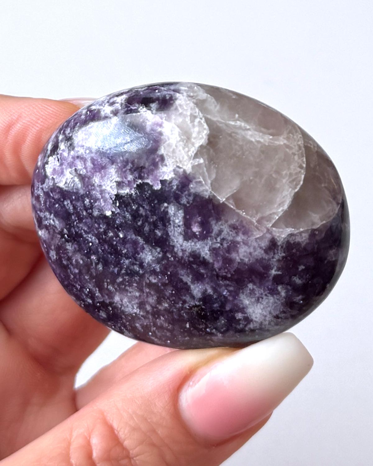 Purple Lepidolite with Quartz Palm Stone