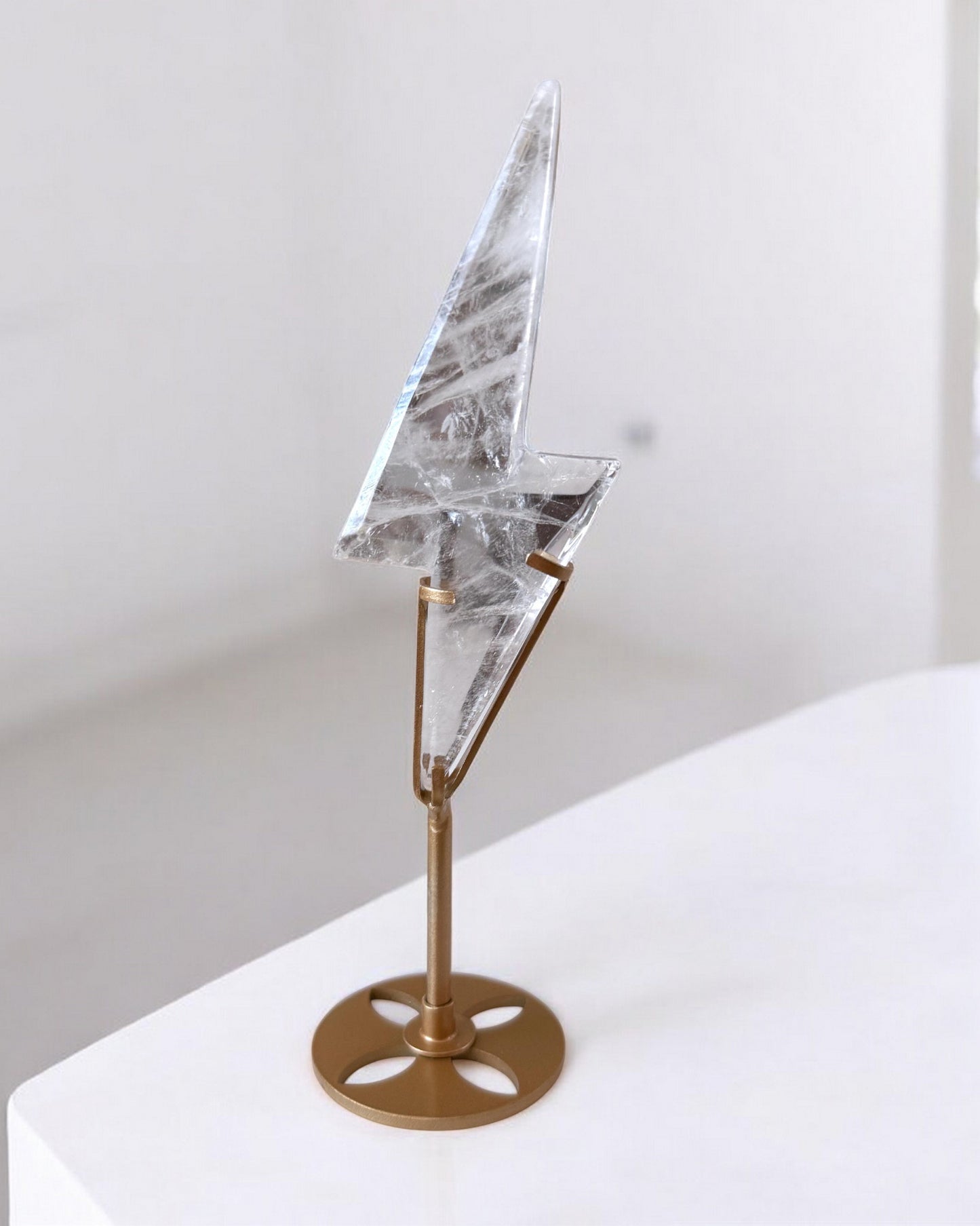 Clear Quartz Lightning Bolt on Stand