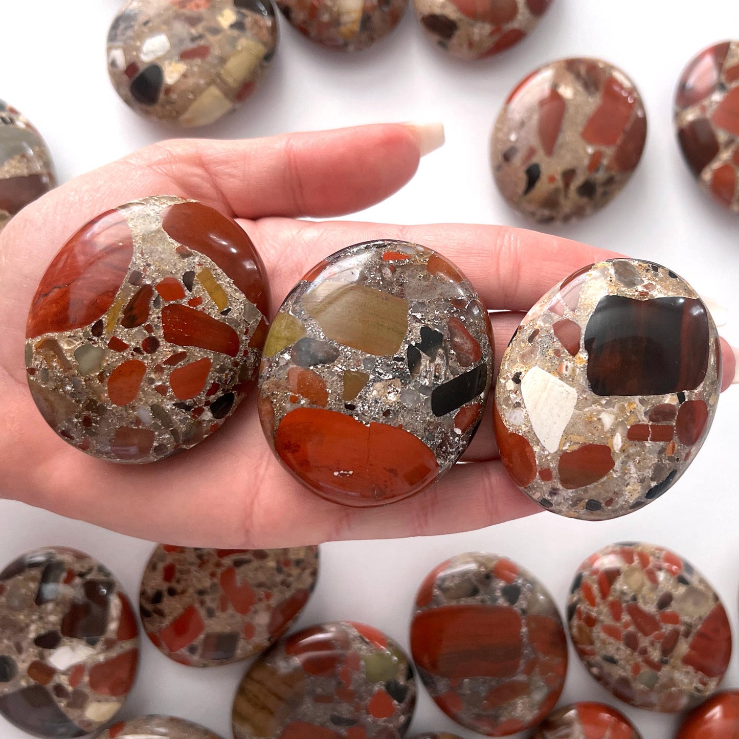 Red Jasper Conglomerate (Pudding Stone) Palm Stone
