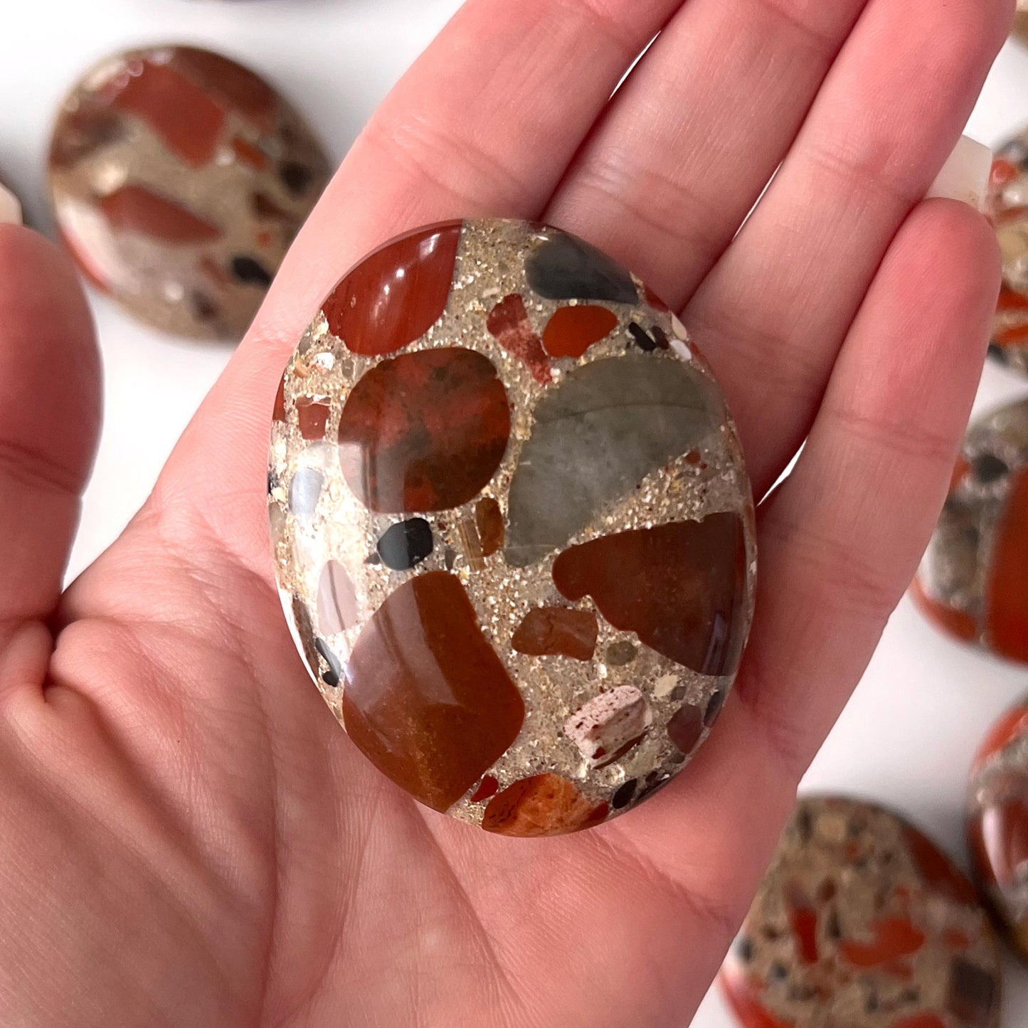 Red Jasper Conglomerate (Pudding Stone) Palm Stone