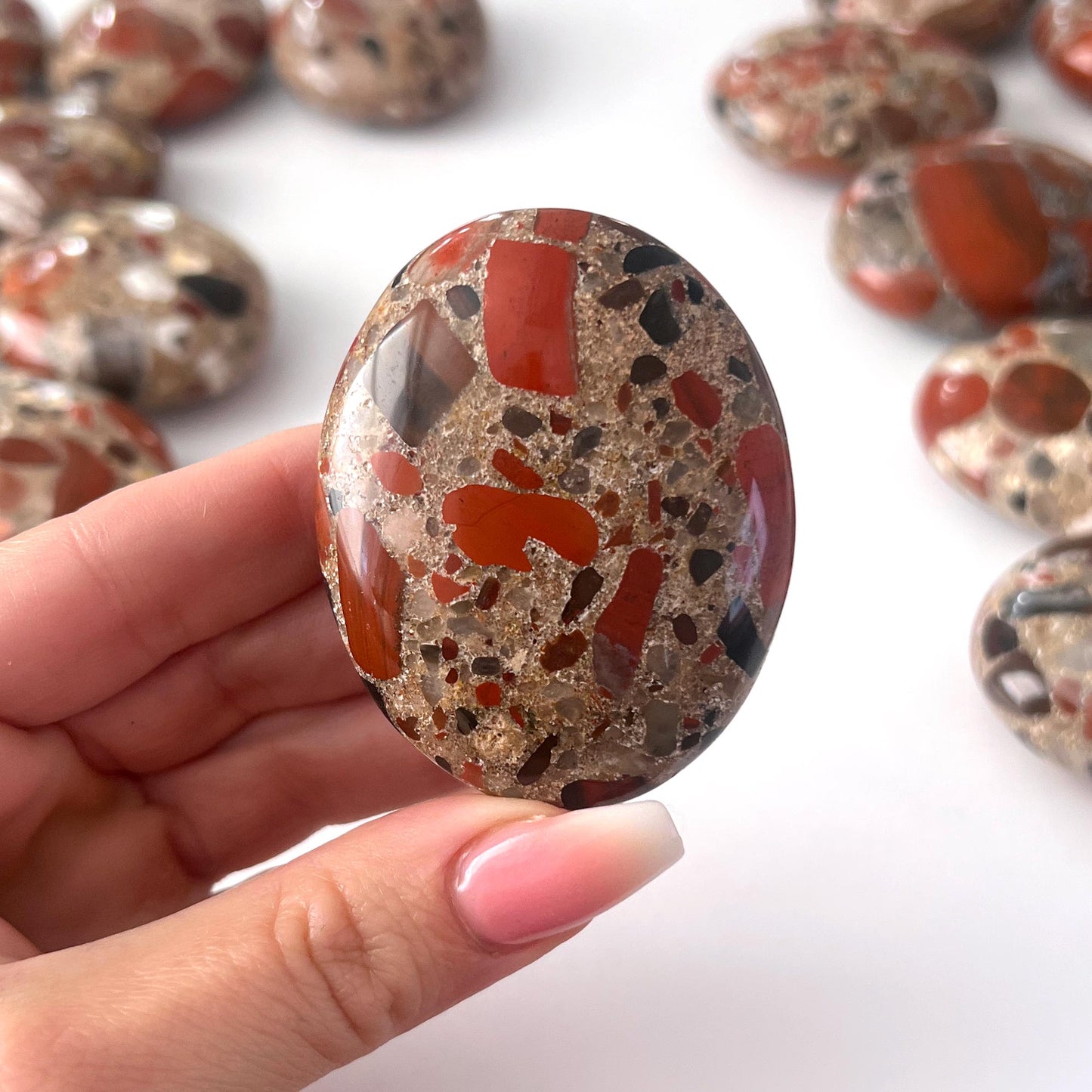 Red Jasper Conglomerate (Pudding Stone) Palm Stone