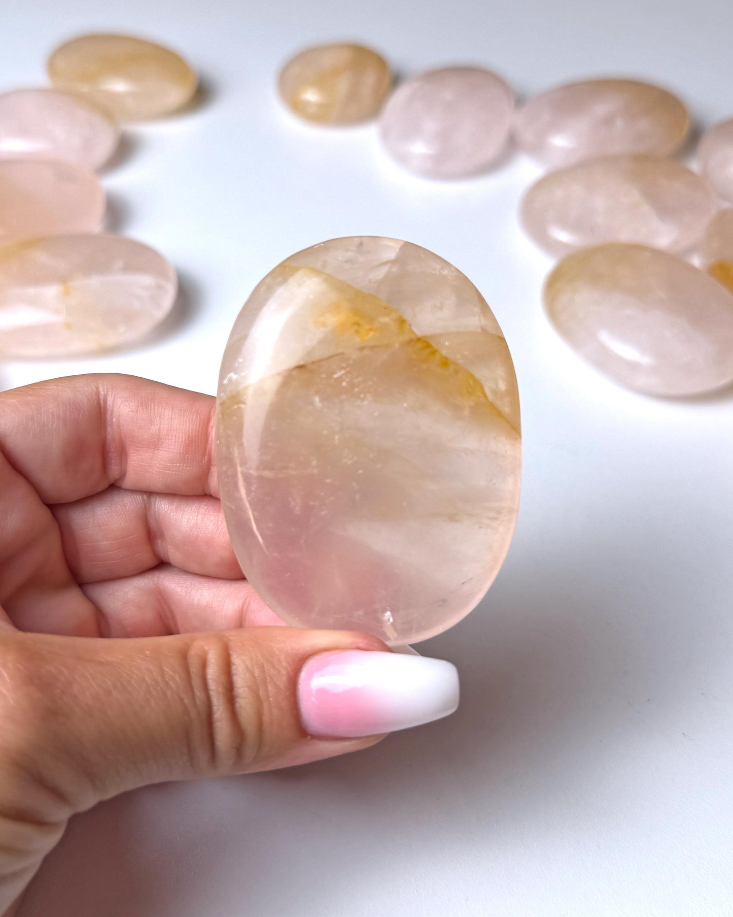 Rose Quartz Golden Healer Palm Stone