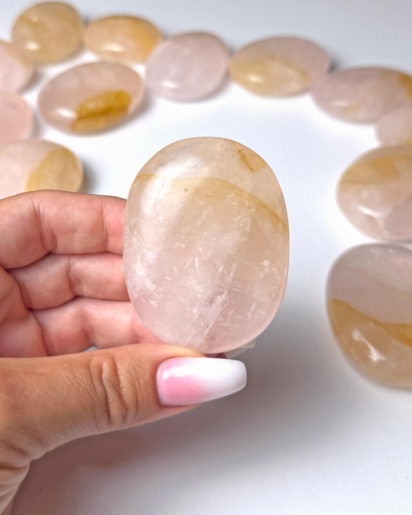 Rose Quartz Golden Healer Palm Stone