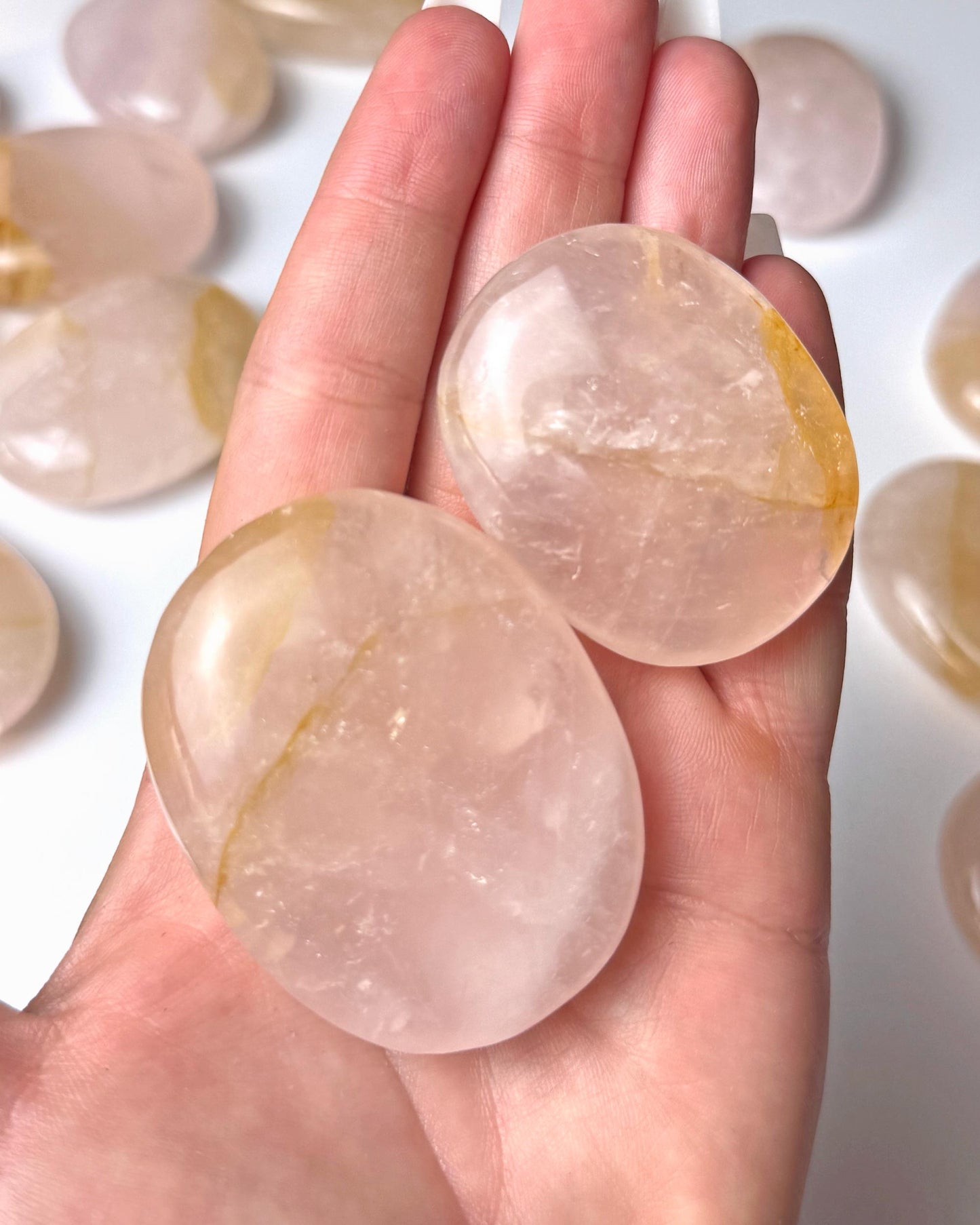 Rose Quartz Golden Healer Palm Stone
