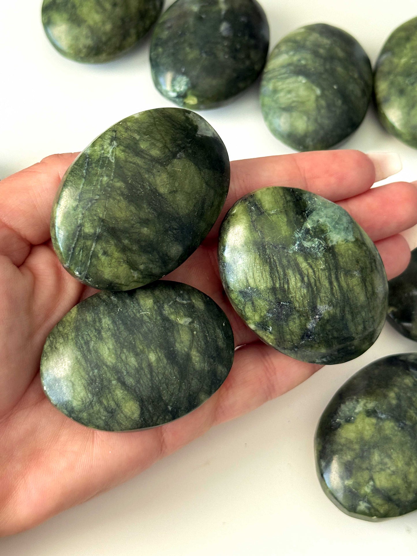 Serpentine Jade Palm Stone