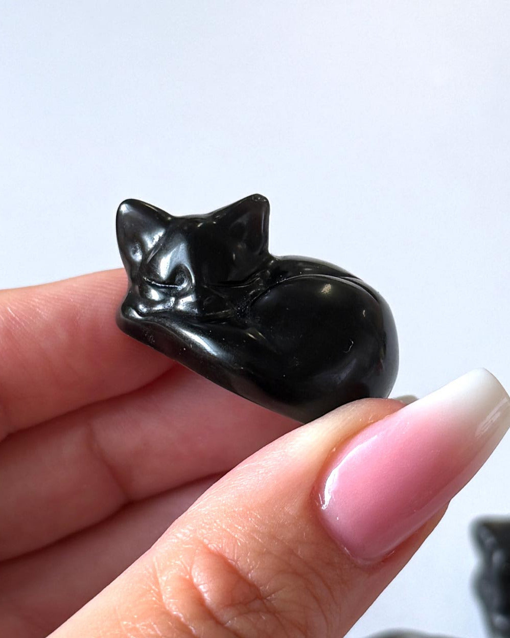 Silver Sheen Obsidian Sleeping Kitty Carving