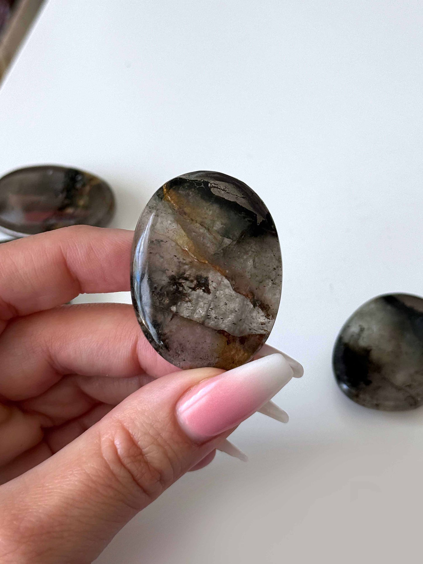 Smoky Quartz Golden Healer Pyrite Worry Stone