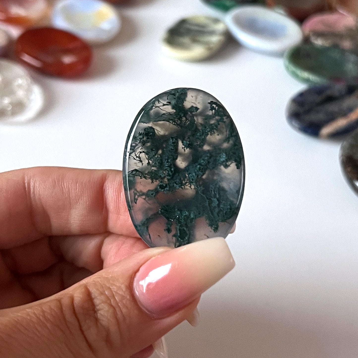Moss Agate Worry Stone
