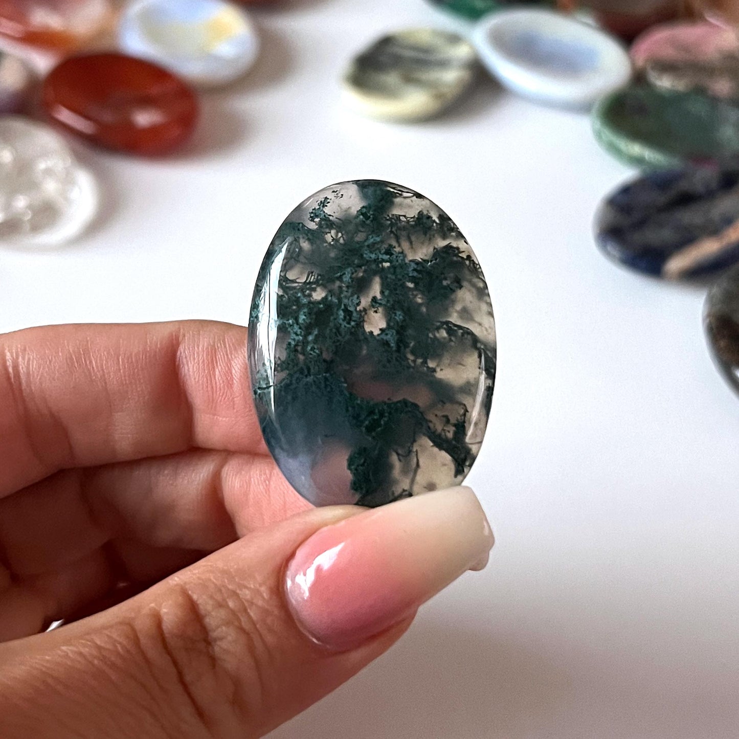 Moss Agate Worry Stone