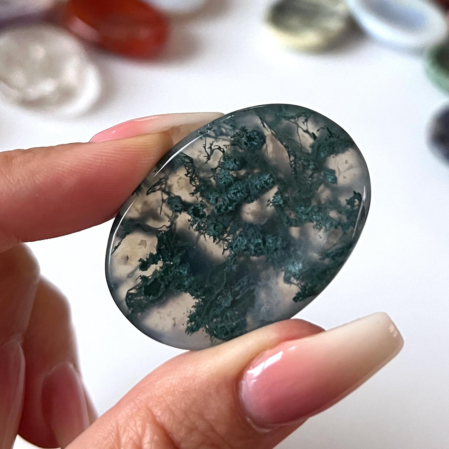 Moss Agate Worry Stone