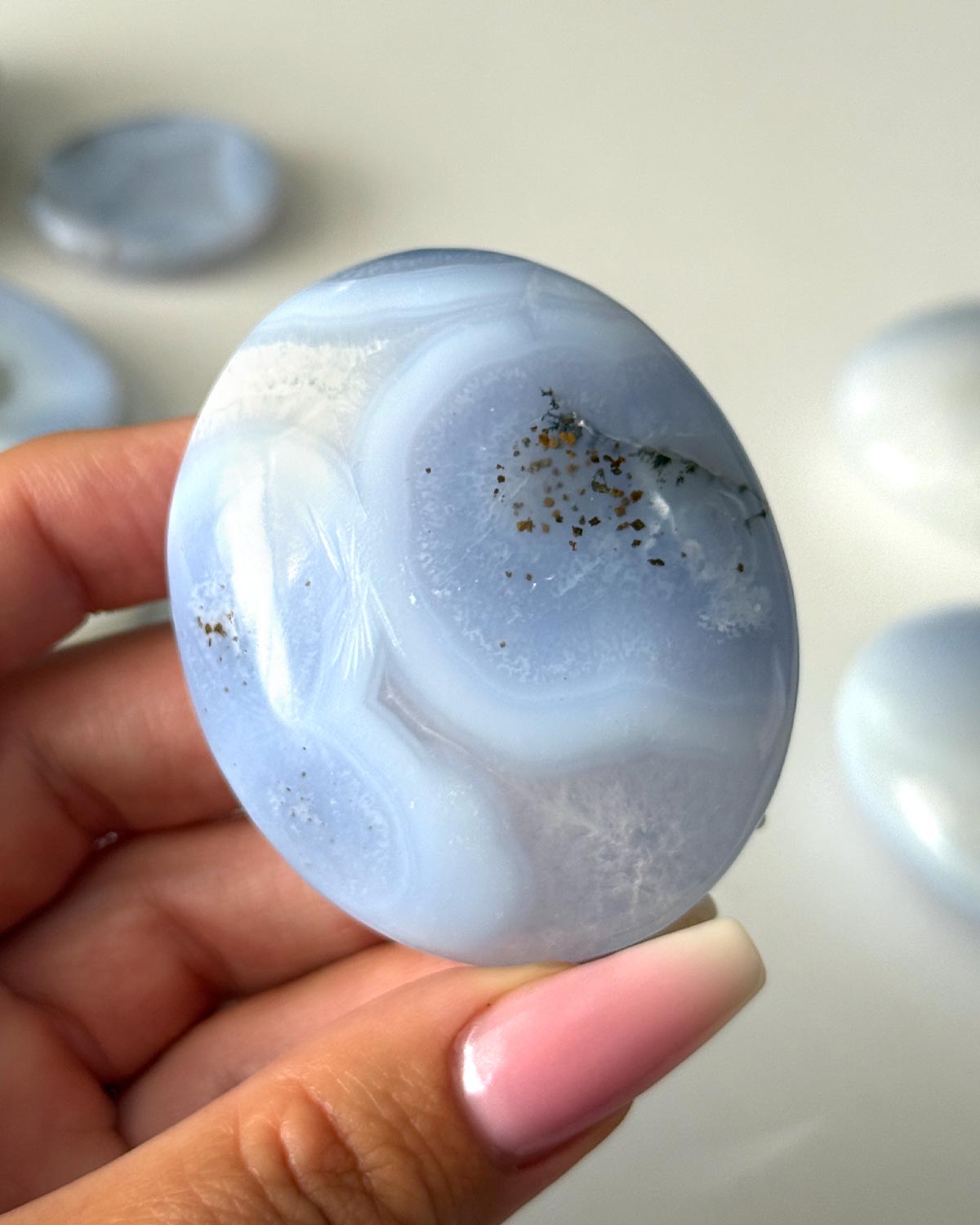 Blue Lace Agate Palm Stone