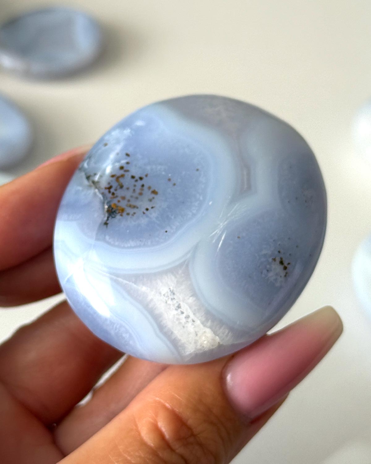 Blue Lace Agate Palm Stone