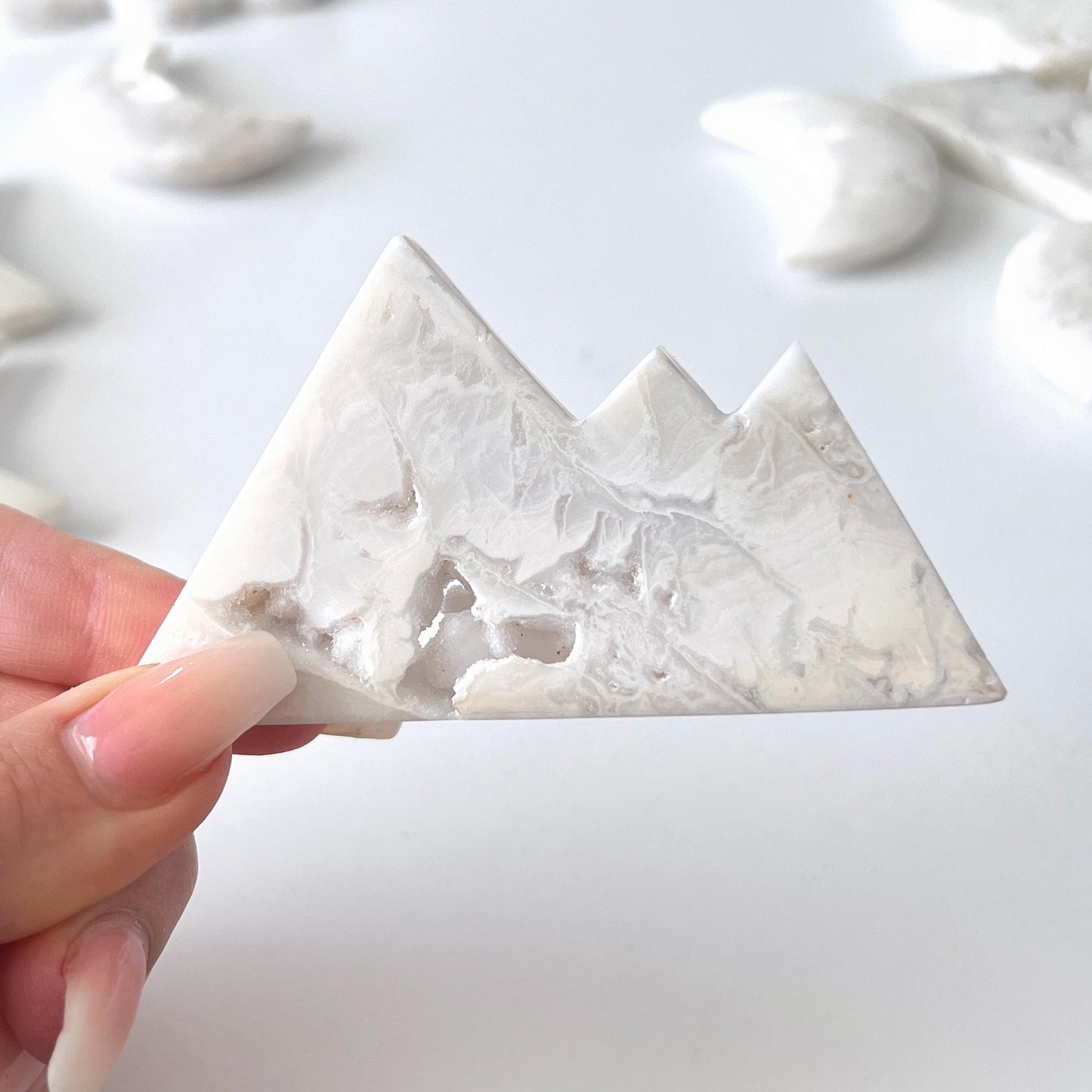 White Druzy Agate Moon Mountain Cloud Carvings