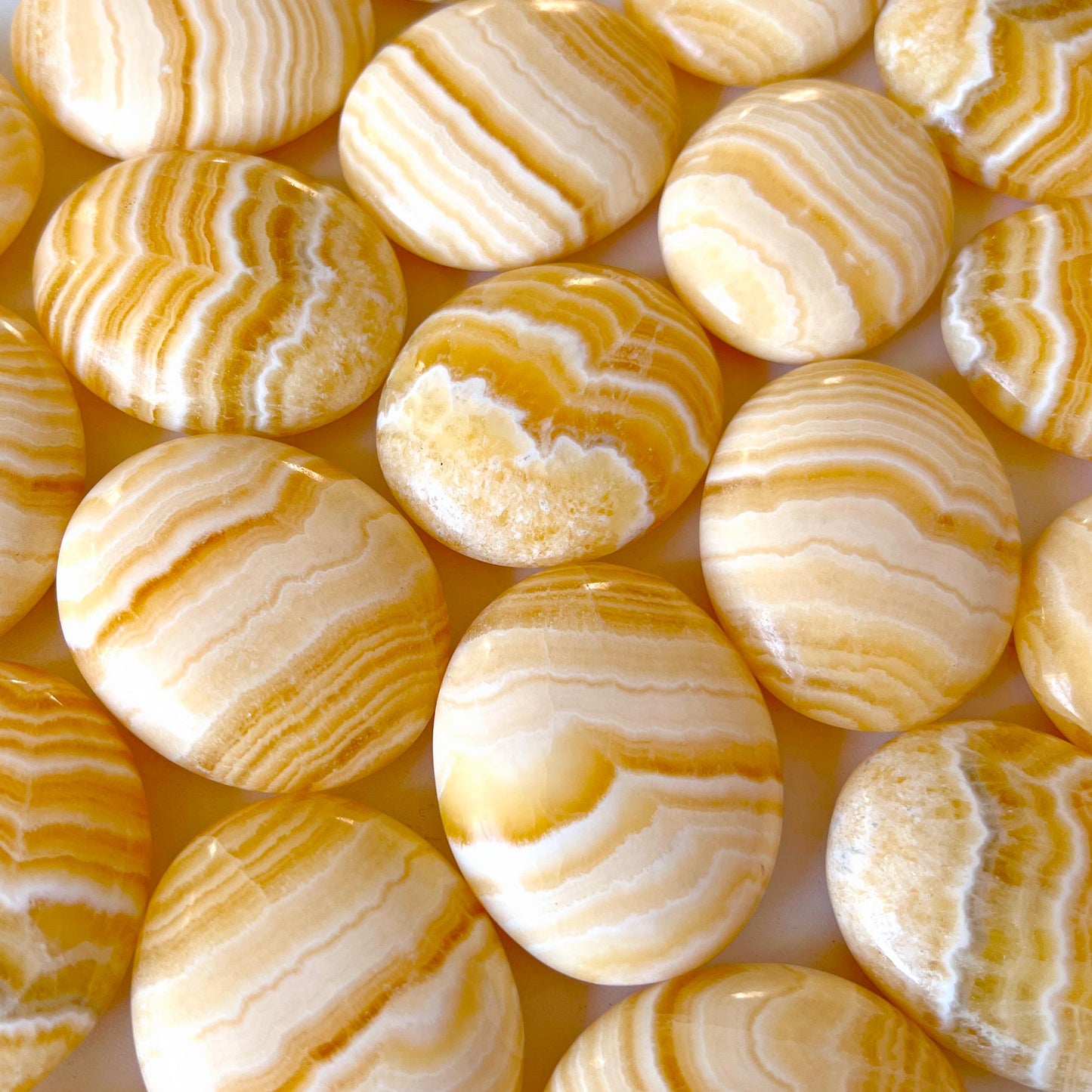 Yellow Banded Calcite Palm Stone