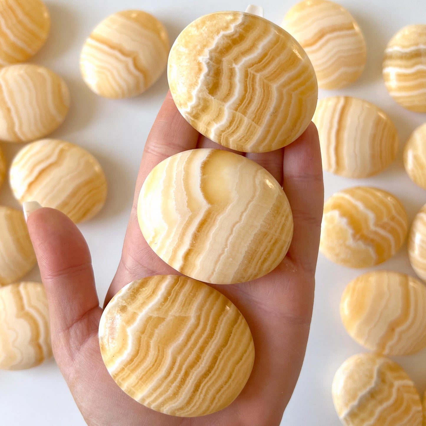 Yellow Banded Calcite Palm Stone