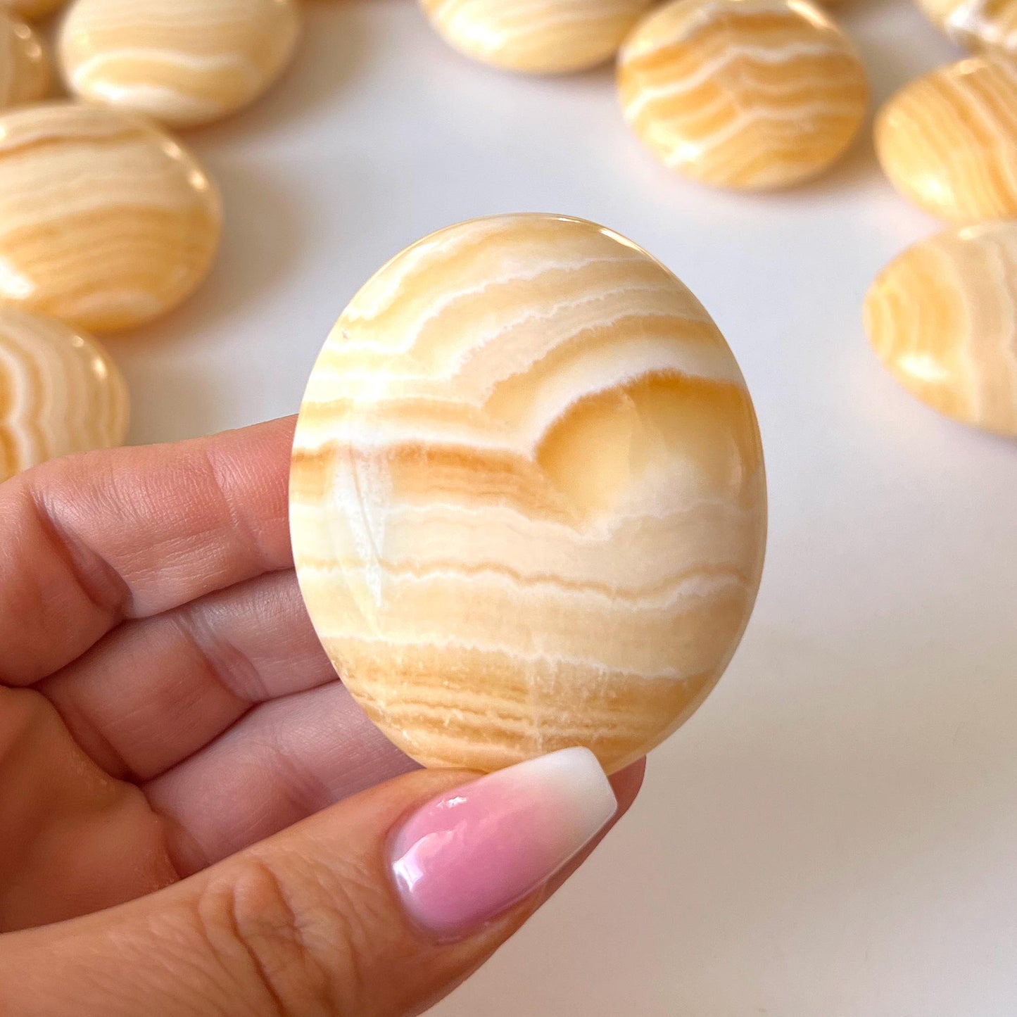Yellow Banded Calcite Palm Stone