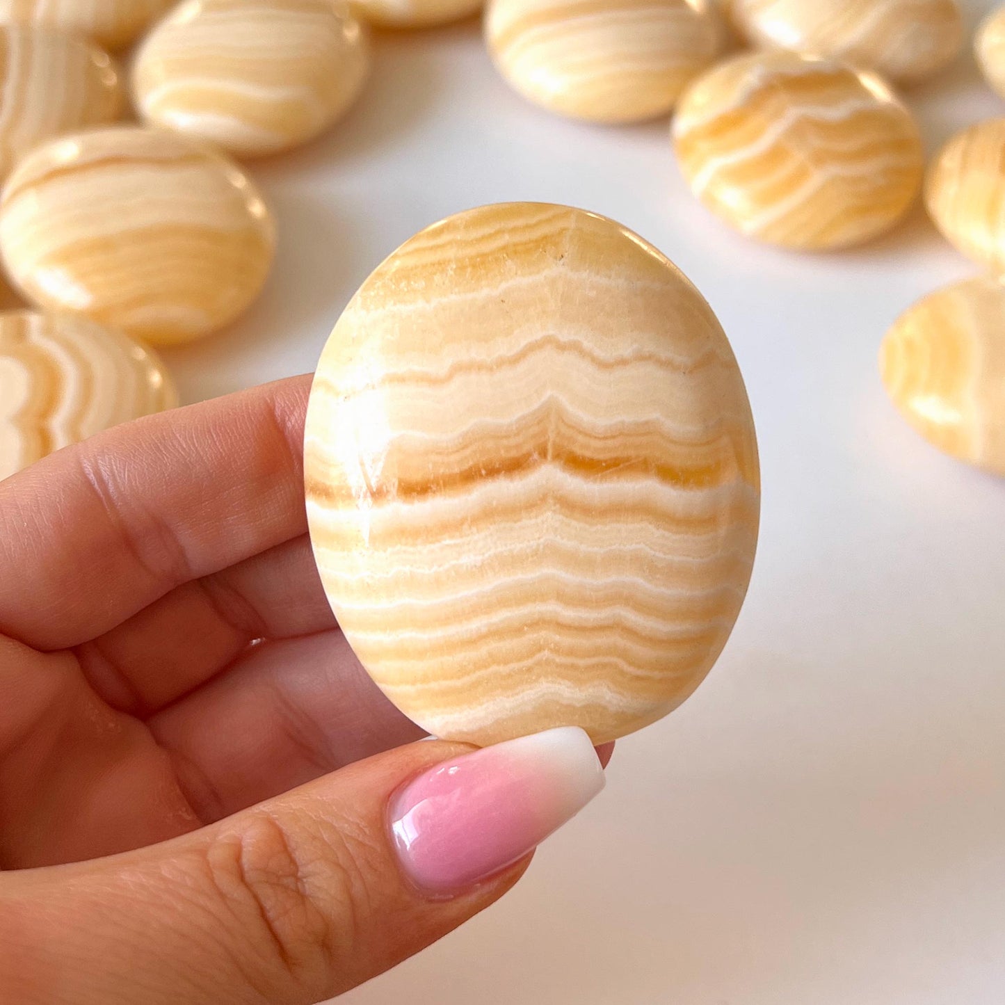 Yellow Banded Calcite Palm Stone