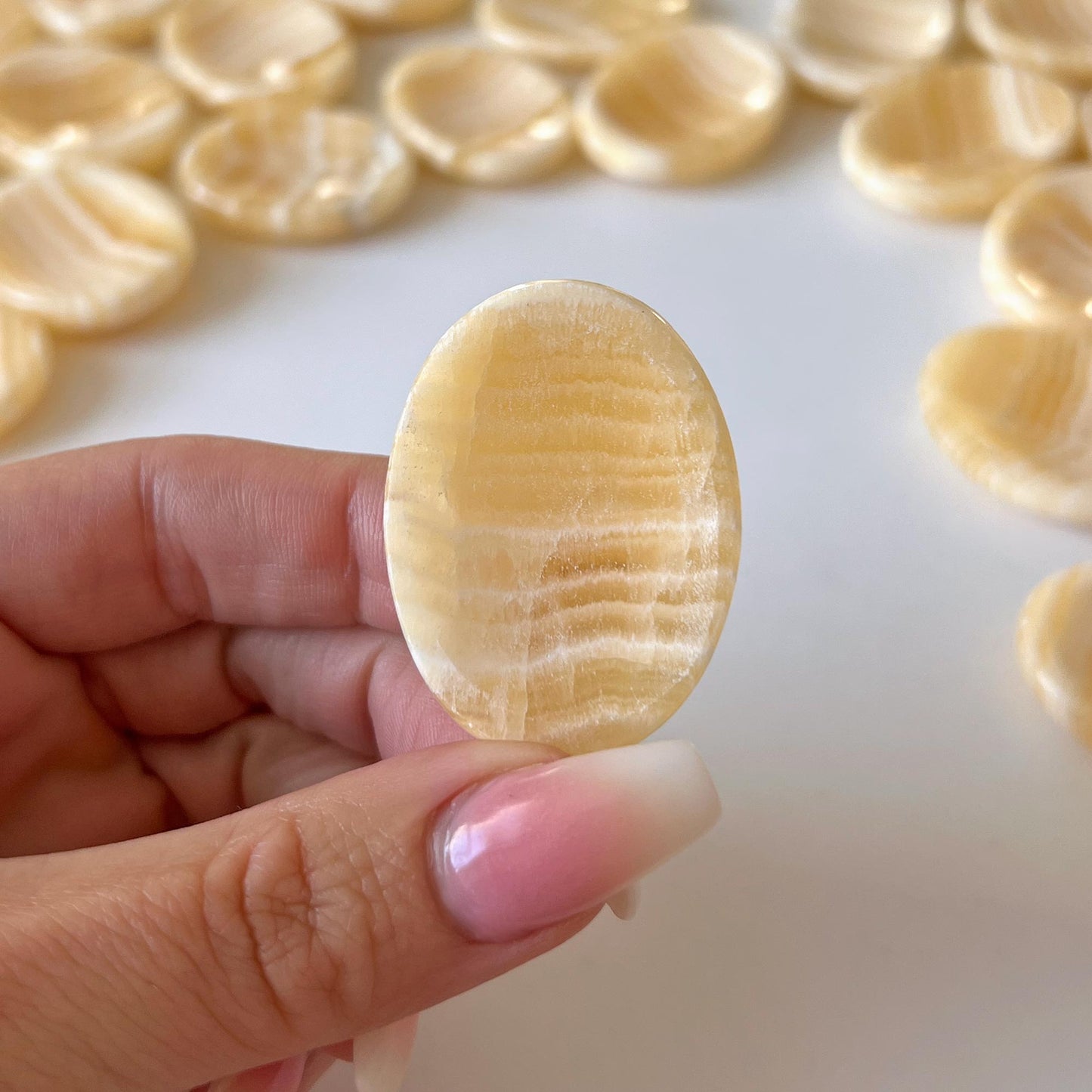 Yellow Banded Calcite Worry Stone