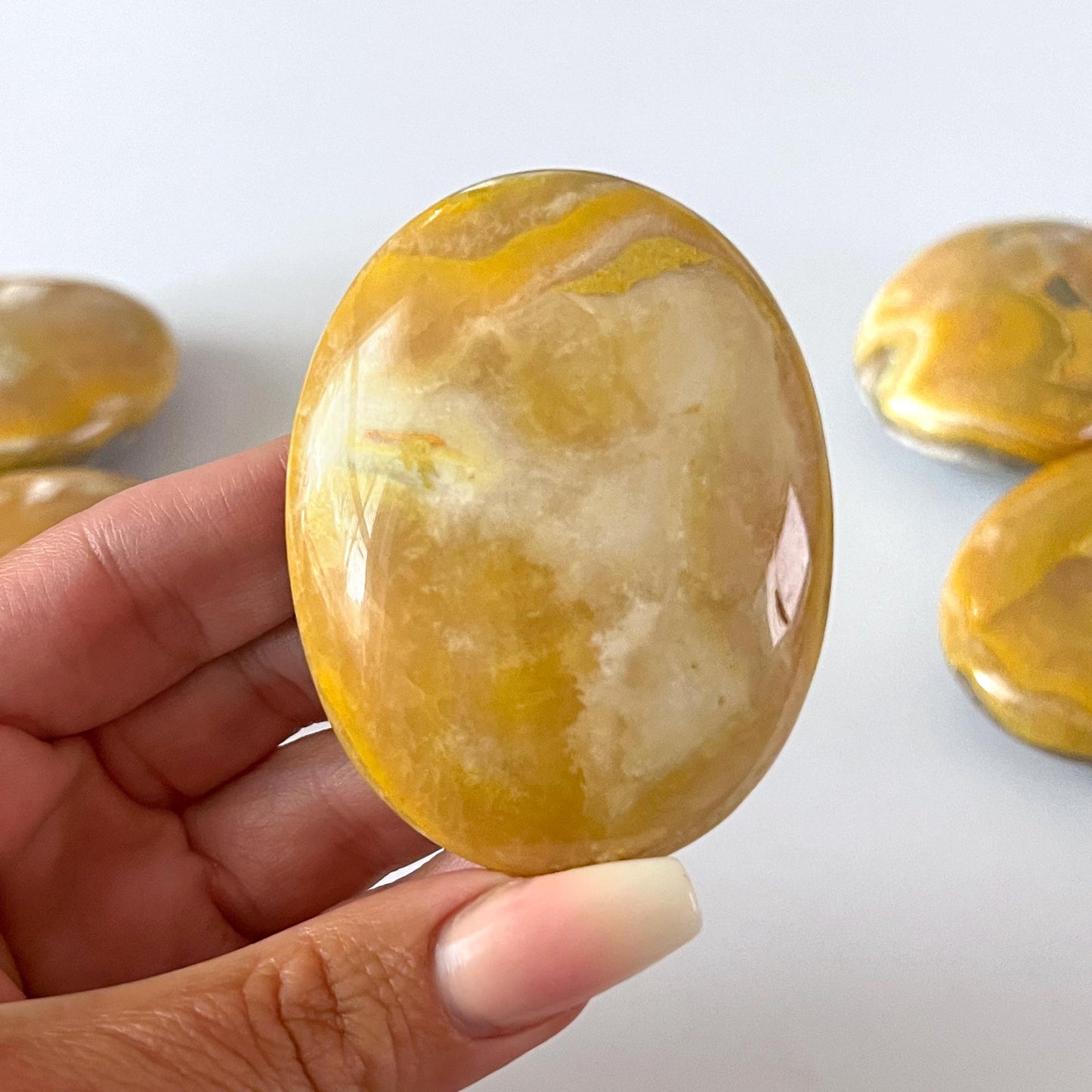 Yellow Gray Bumble Bee Jasper Palm Stone