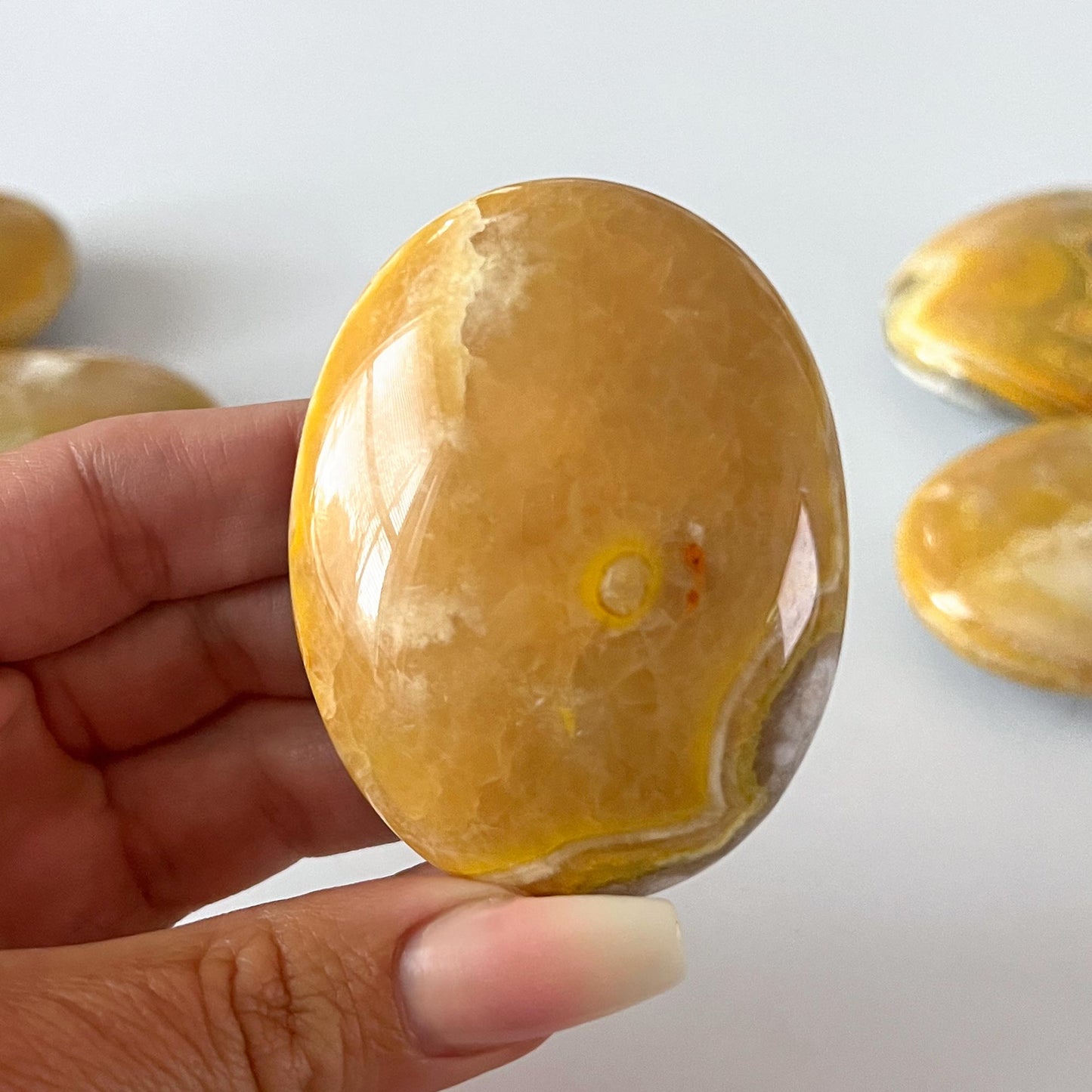 Yellow Gray Bumble Bee Jasper Palm Stone