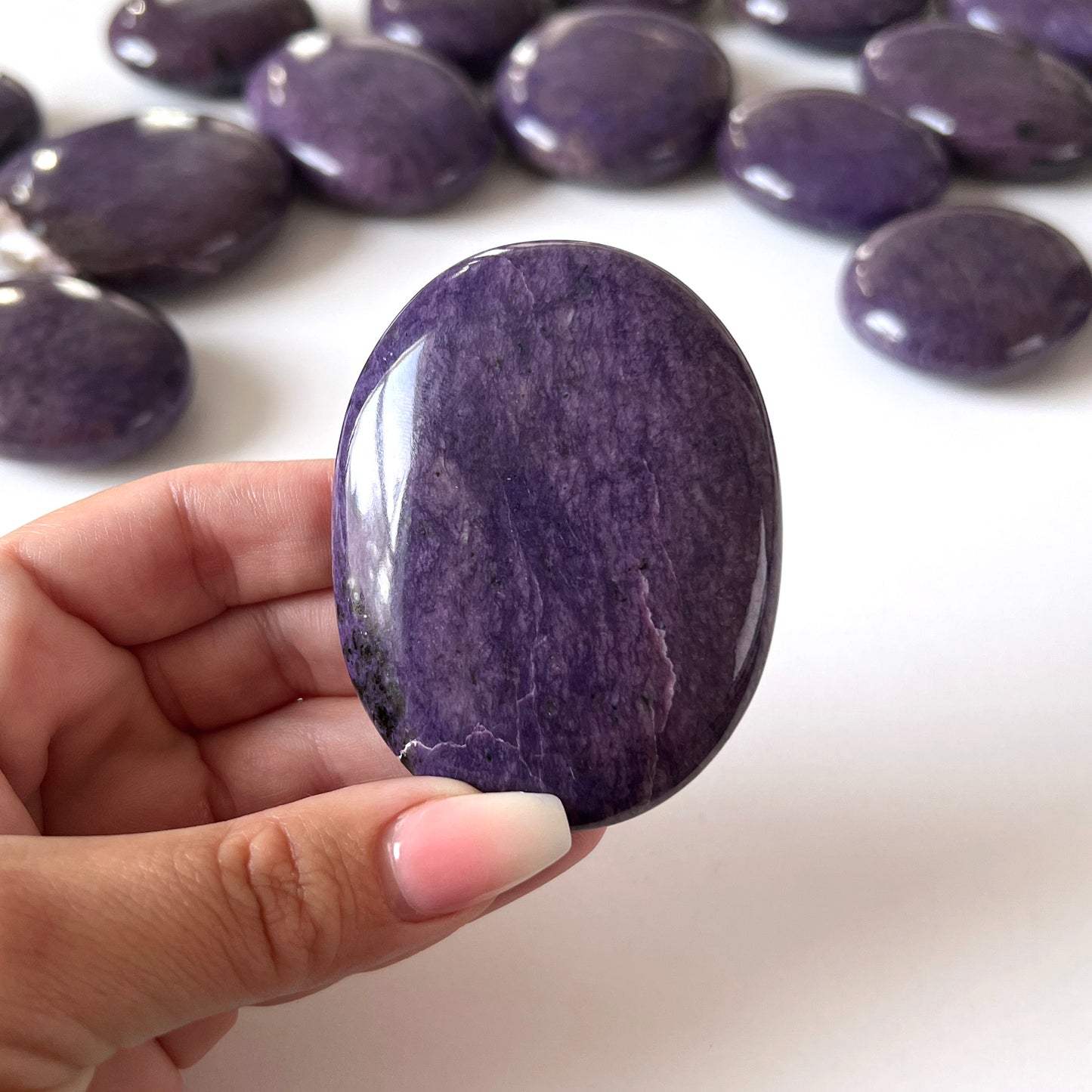 Dark Charoite Palm Stone